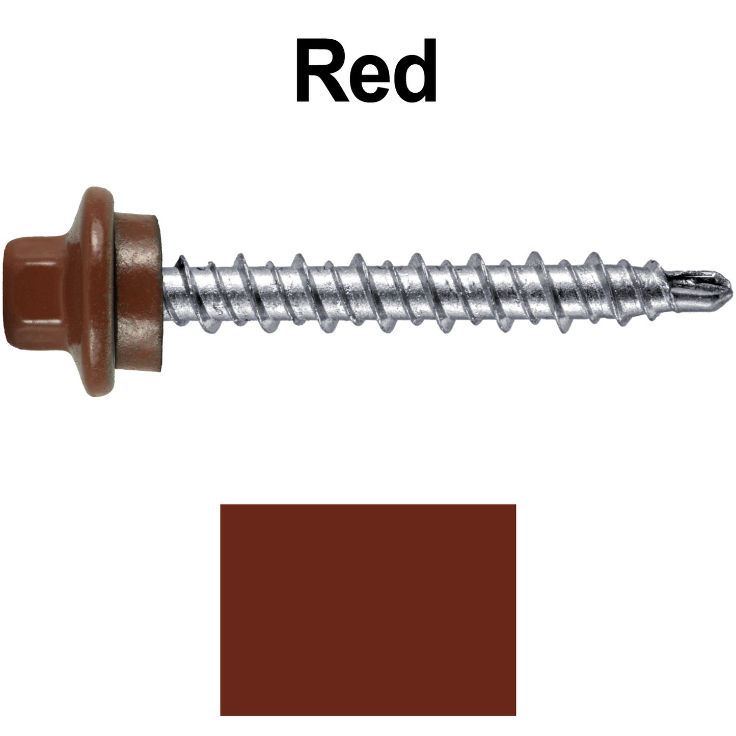 #10 x 1-1/2" Stainless Steel Mini Driller Sheet Metal Roofing Screw - Hex Washer Cap - Self starting metal to wood siding screws - EPDM washer. Colored head.