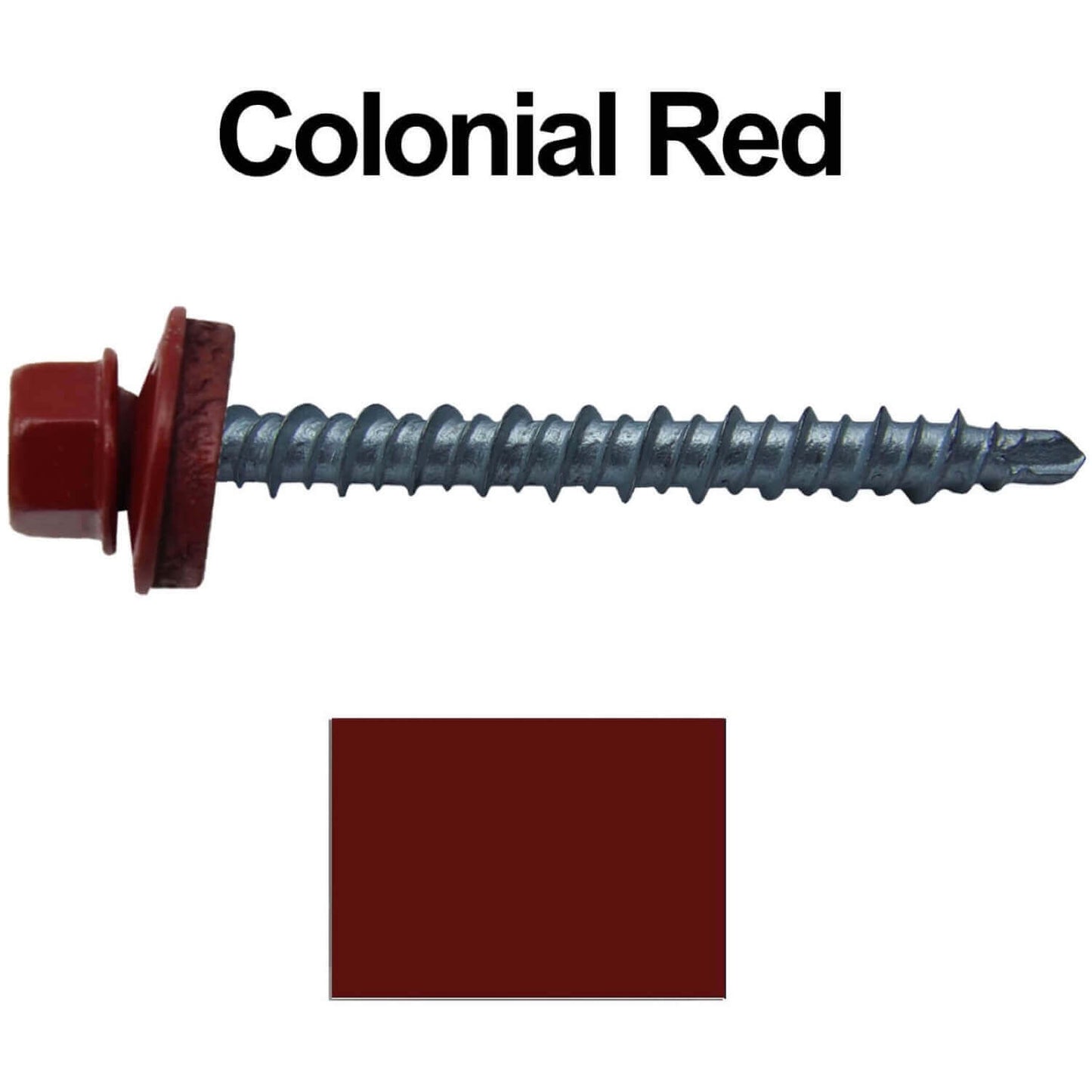 10 x 2" - Mini Driller Sheet Metal Roofing Screw - Hex Washer Head - Self starting metal to wood siding screws. EPDM washer. Colored head.