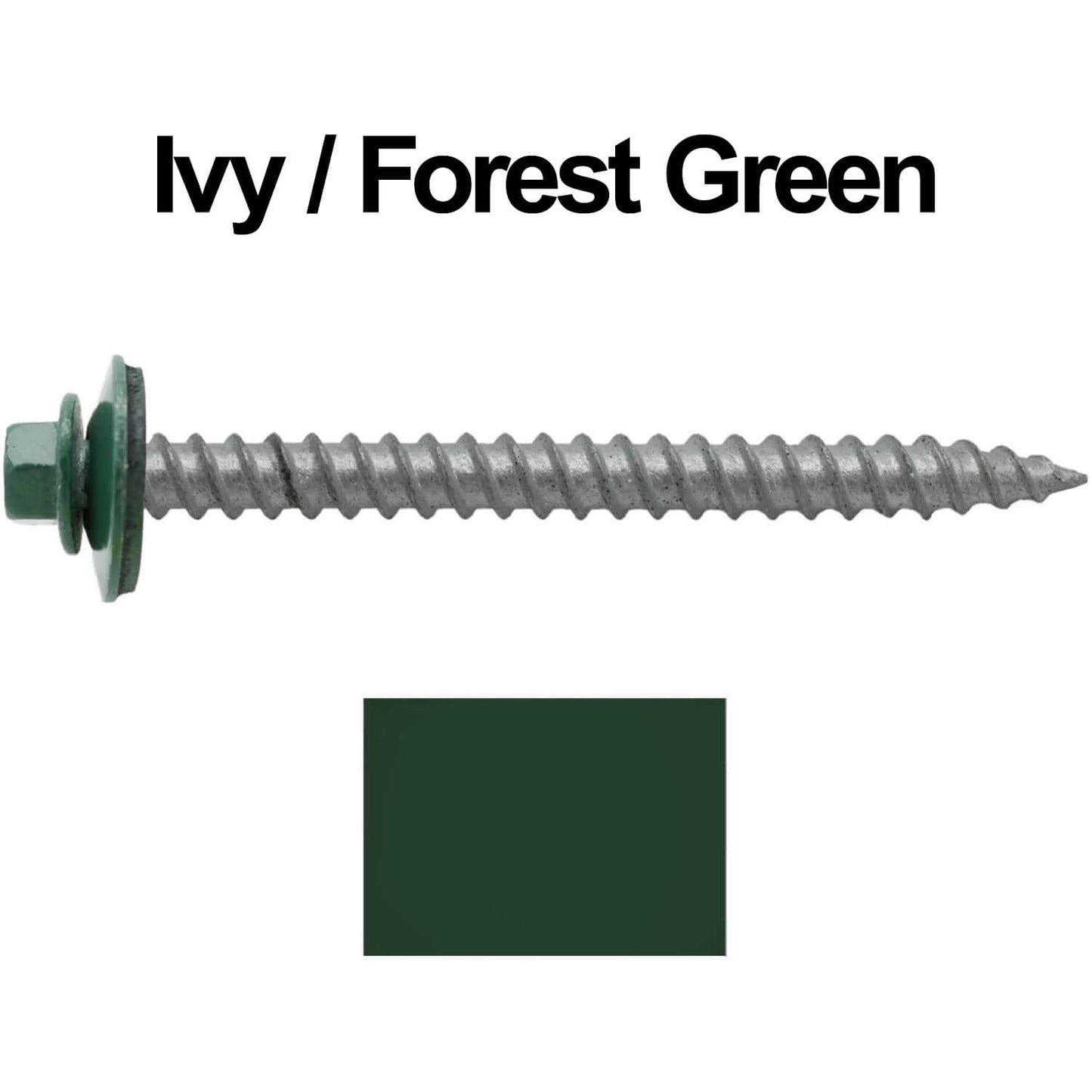 12 x 2-1/2" Metal ROOFING SCREWS - Hex Washer Head - Self starting/self tapping - EPDM washer. Colored head.