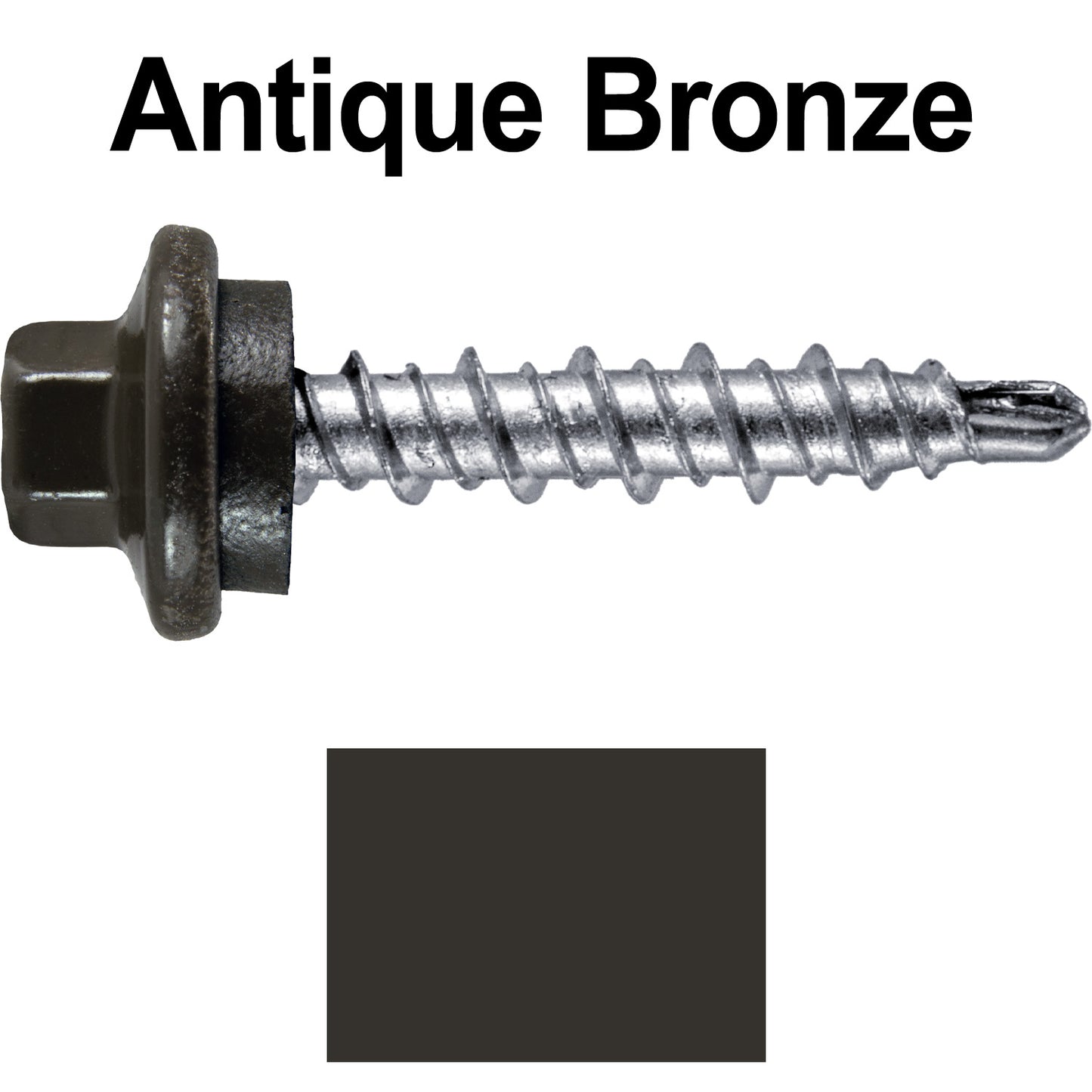#10 x 1" Stainless Steel Mini Driller Sheet Metal Roofing Screw - Hex Washer Cap - Self starting metal to wood siding screws - EPDM washer. Colored Head.