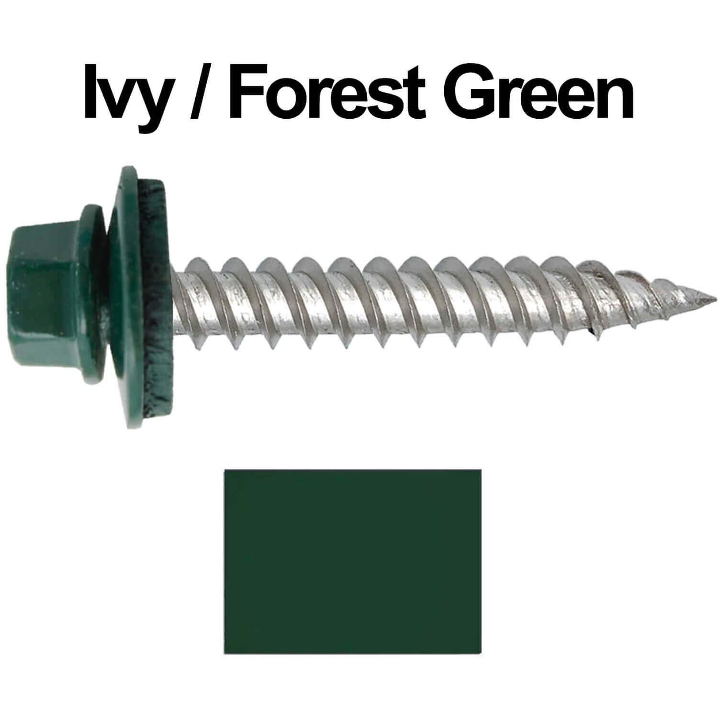12 x 1-1/2" Stainless Steel Metal Roofing Screw - Hex Washer Head - Self starting/self tapping - EPDM washer. Colored head.