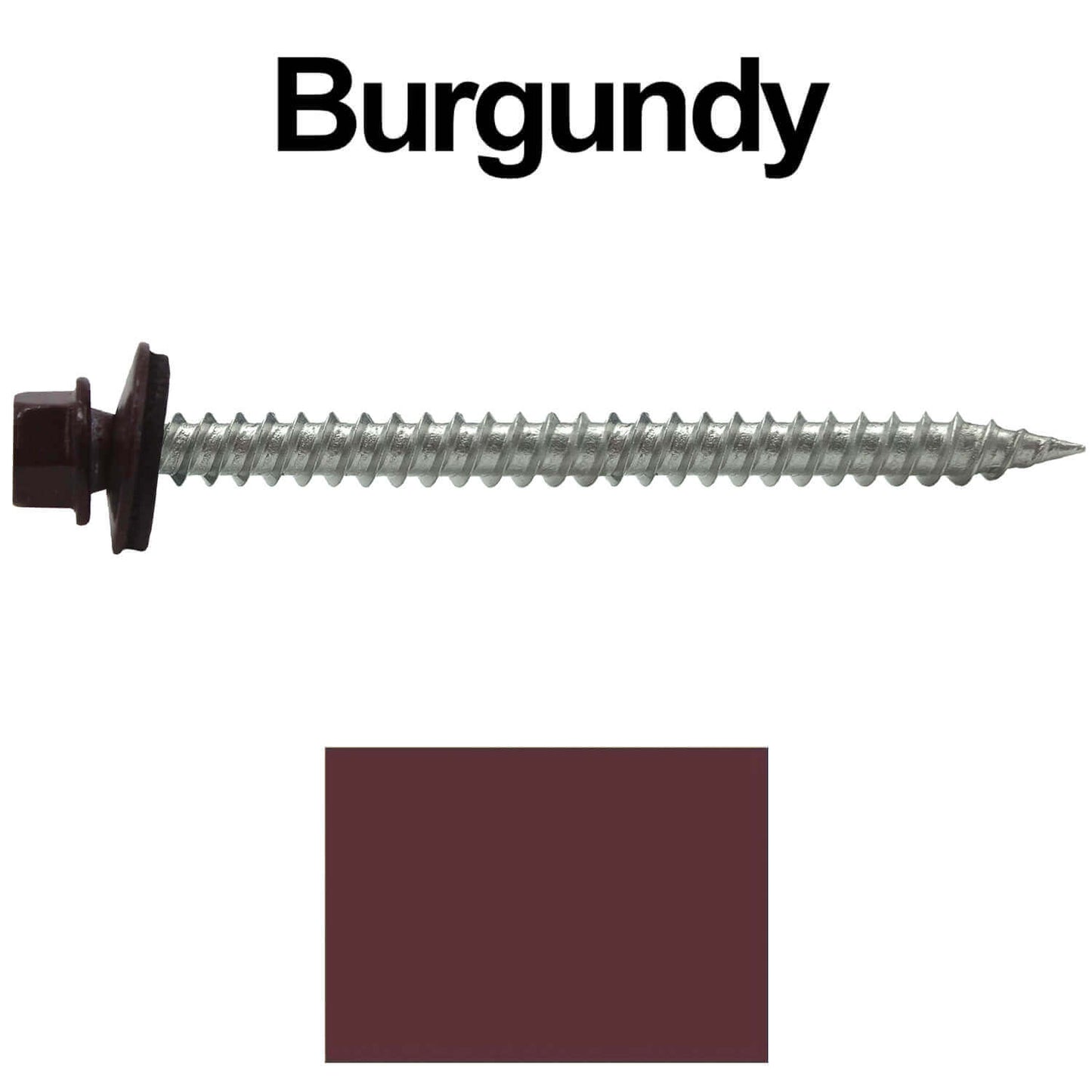 9 x 2-1/2" - Stainless Steel Metal Roofing Screws - Hex Washer Head - Self starting metal to wood siding screws. EPDM washer. Colored head.
