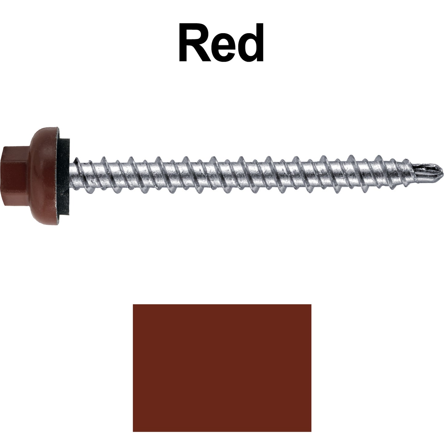 10 X 2” Zinc Aluminum Cap MINI-DRILLER Roofing Screws HI-LO THREAD Zinc Plated Carbon Steel Shank - EPDM Washer - Colored head