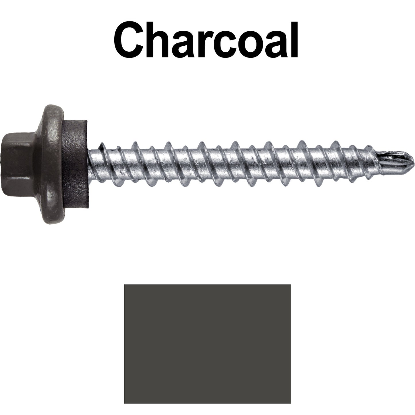 #10 x 1-1/2" Stainless Steel Mini Driller Sheet Metal Roofing Screw - Hex Washer Cap - Self starting metal to wood siding screws - EPDM washer. Colored head.