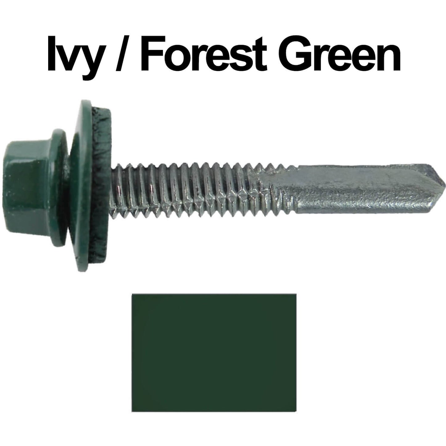 #12 x 1-1/2" Metal to Metal Type #5 Roofing Screws - Hex Head Drill Point. 9/16" EPDM Washer. Colored Head.