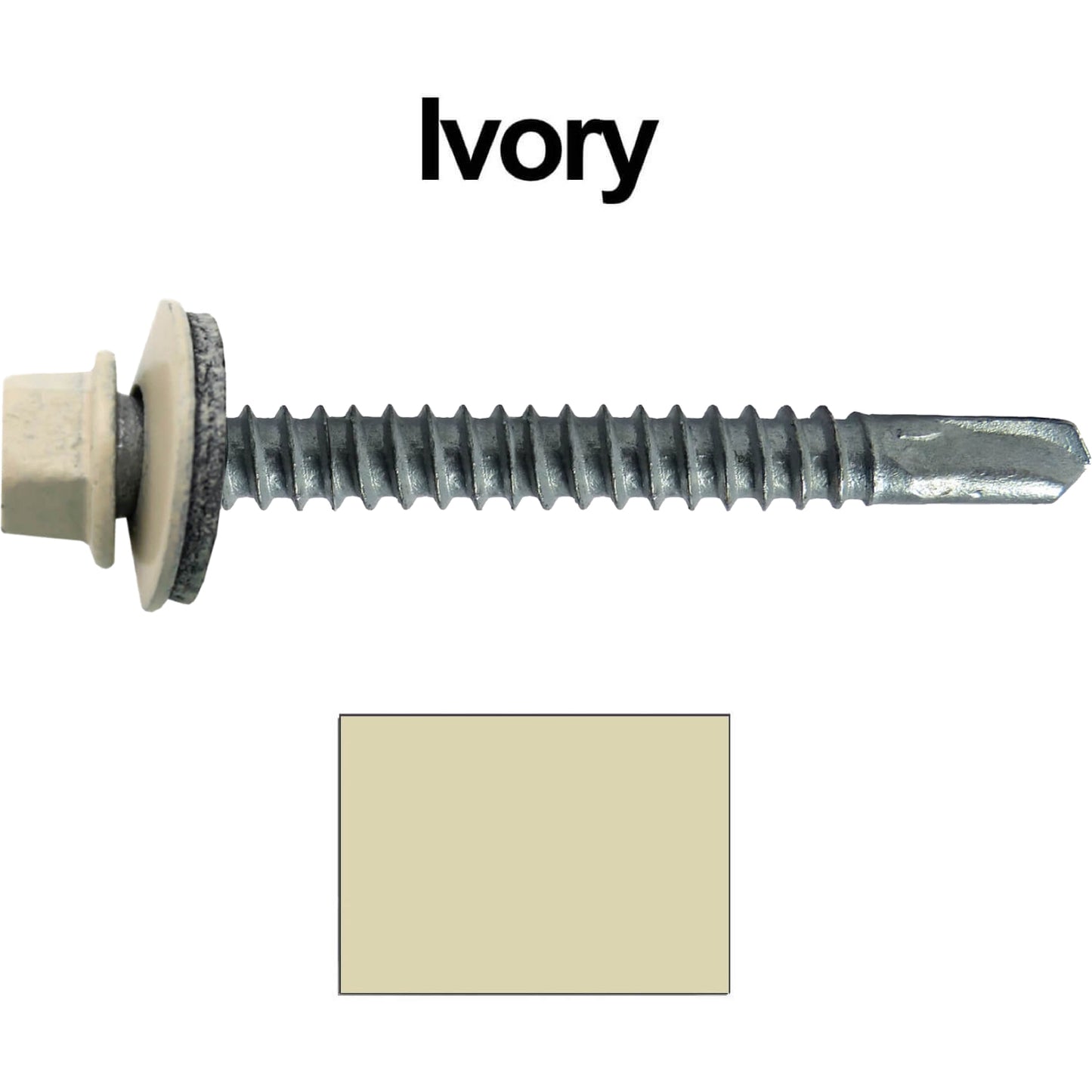 #12 x 2-1/2" Metal to Metal Type #3 Metal Roofing Screws - Hex Head Drill Point - 9/16" EPDM Washer. Colored head.