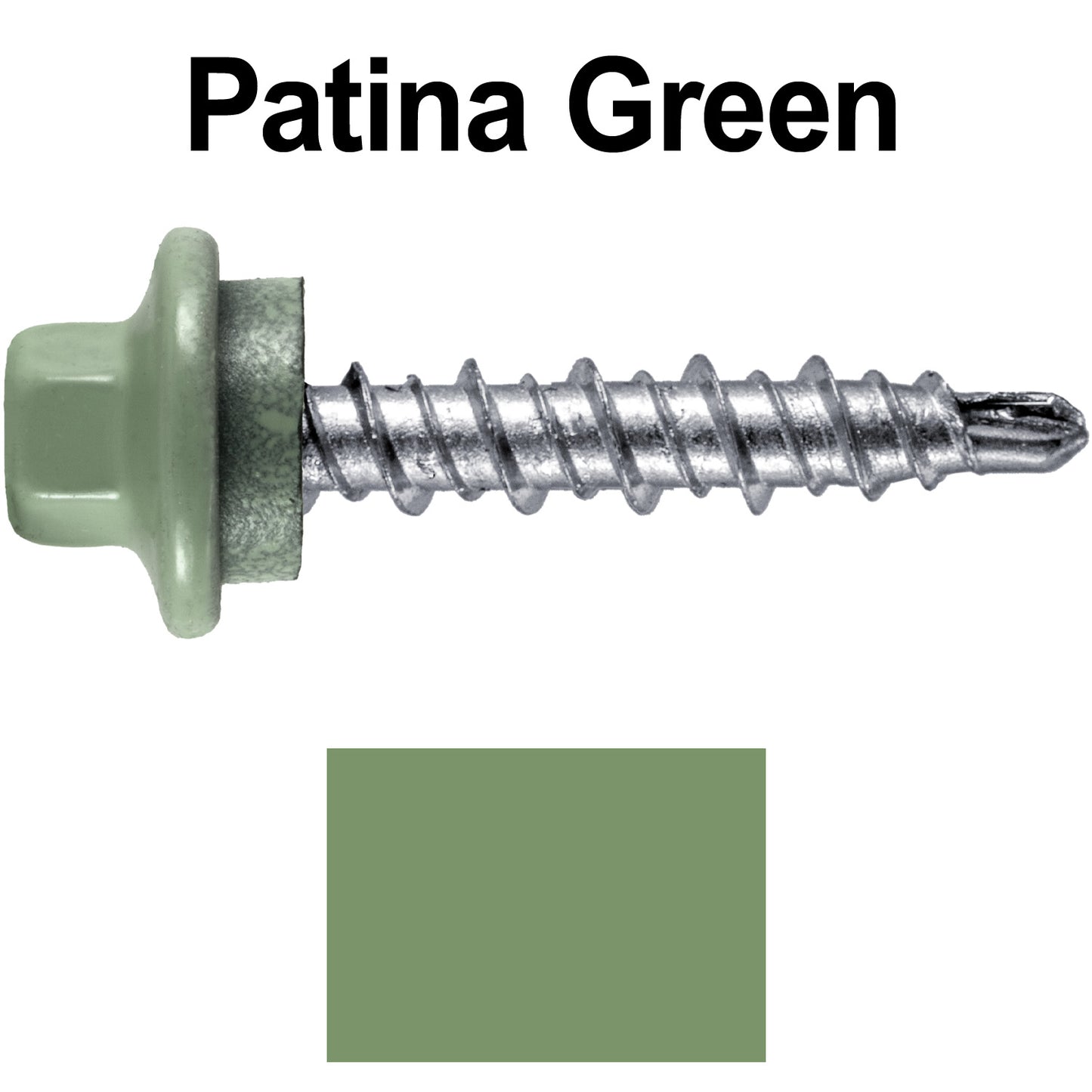 #10 x 1" Stainless Steel Mini Driller Sheet Metal Roofing Screw - Hex Washer Cap - Self starting metal to wood siding screws - EPDM washer. Colored Head.