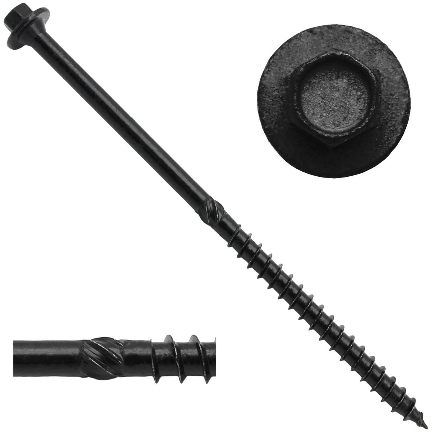 #17 Heavy-Duty Black Timber, Log & Structural Wood Screws - Exterior Coated - Use for Fastening Ledger Boards, Large Timbers, Logs and more.