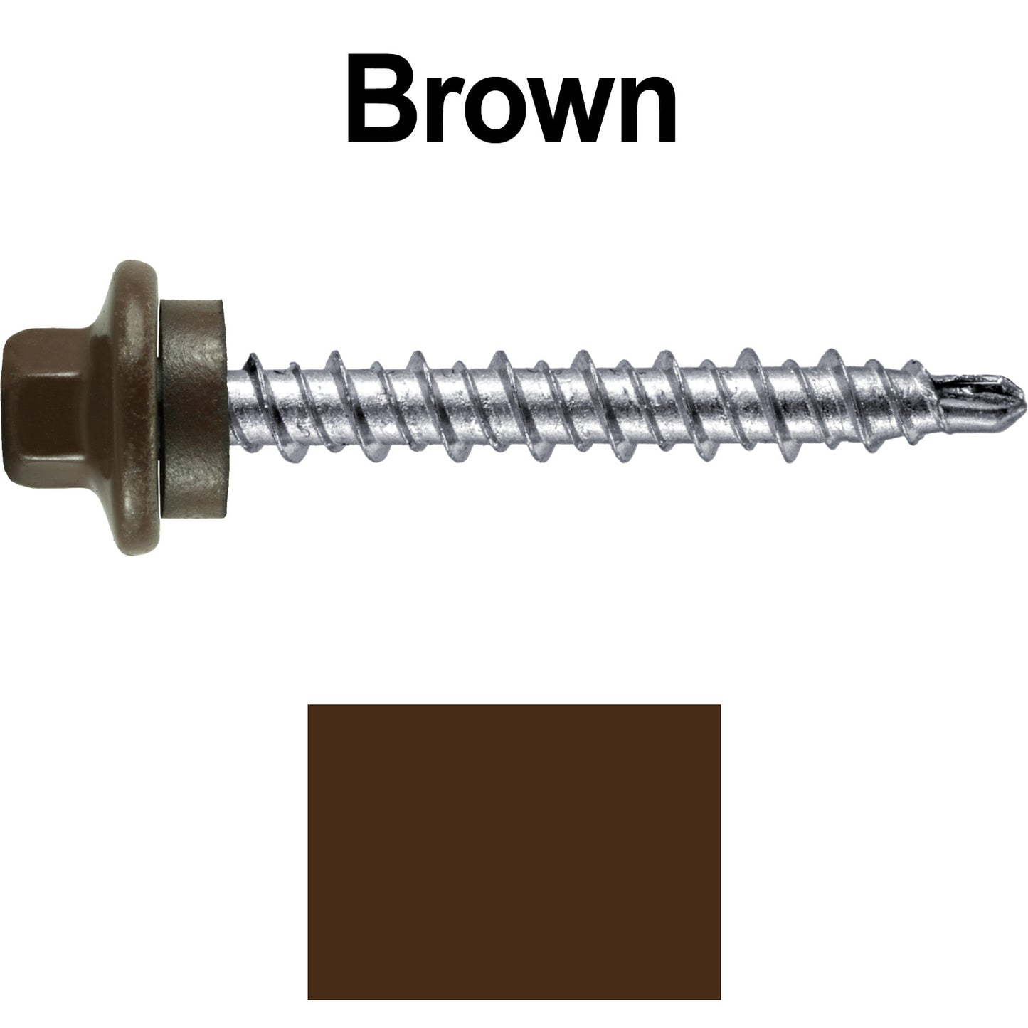 #10 x 1-1/2" Stainless Steel Mini Driller Sheet Metal Roofing Screw - Hex Washer Cap - Self starting metal to wood siding screws - EPDM washer. Colored head.