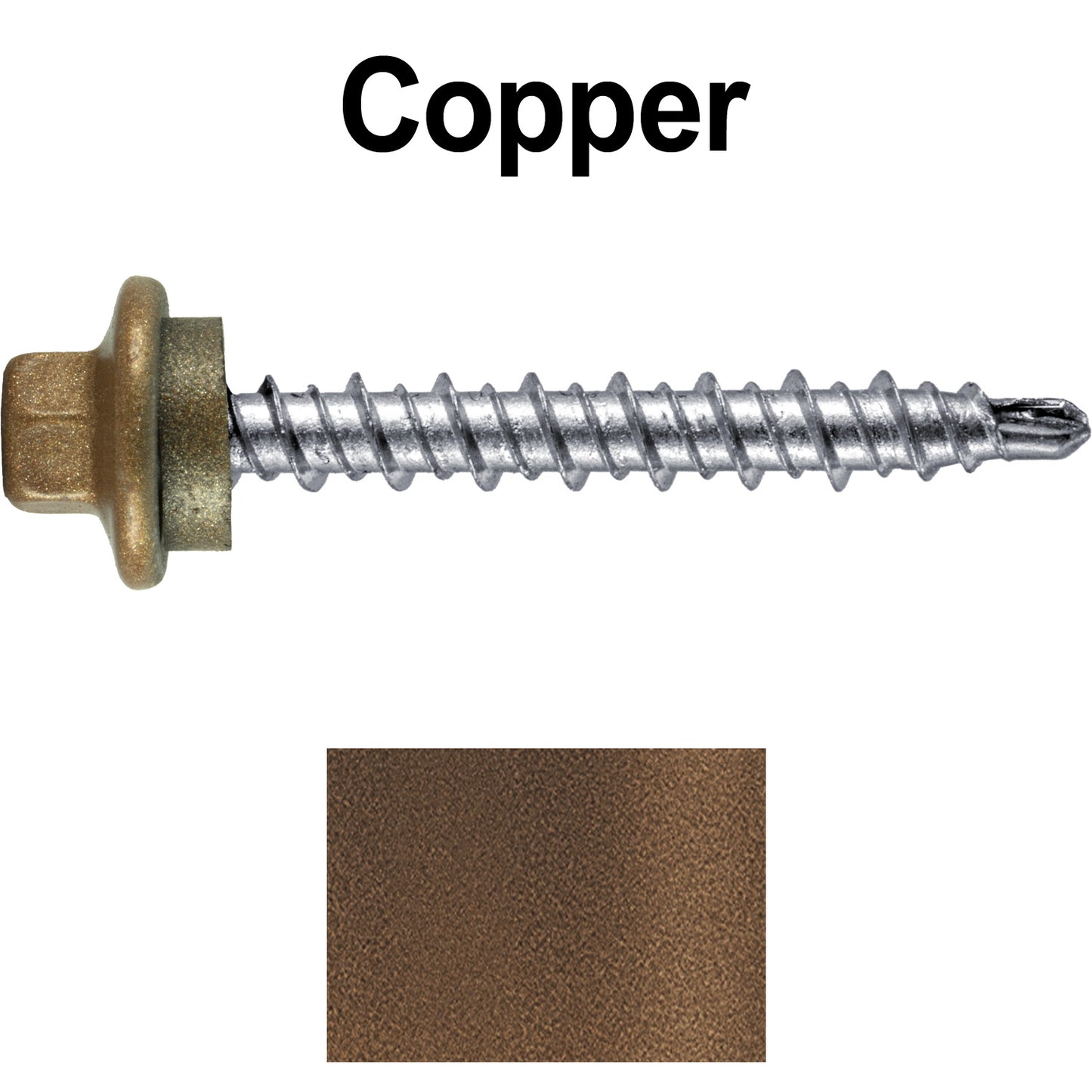 #10 x 1-1/2" Stainless Steel Mini Driller Sheet Metal Roofing Screw - Hex Washer Cap - Self starting metal to wood siding screws - EPDM washer. Colored head.