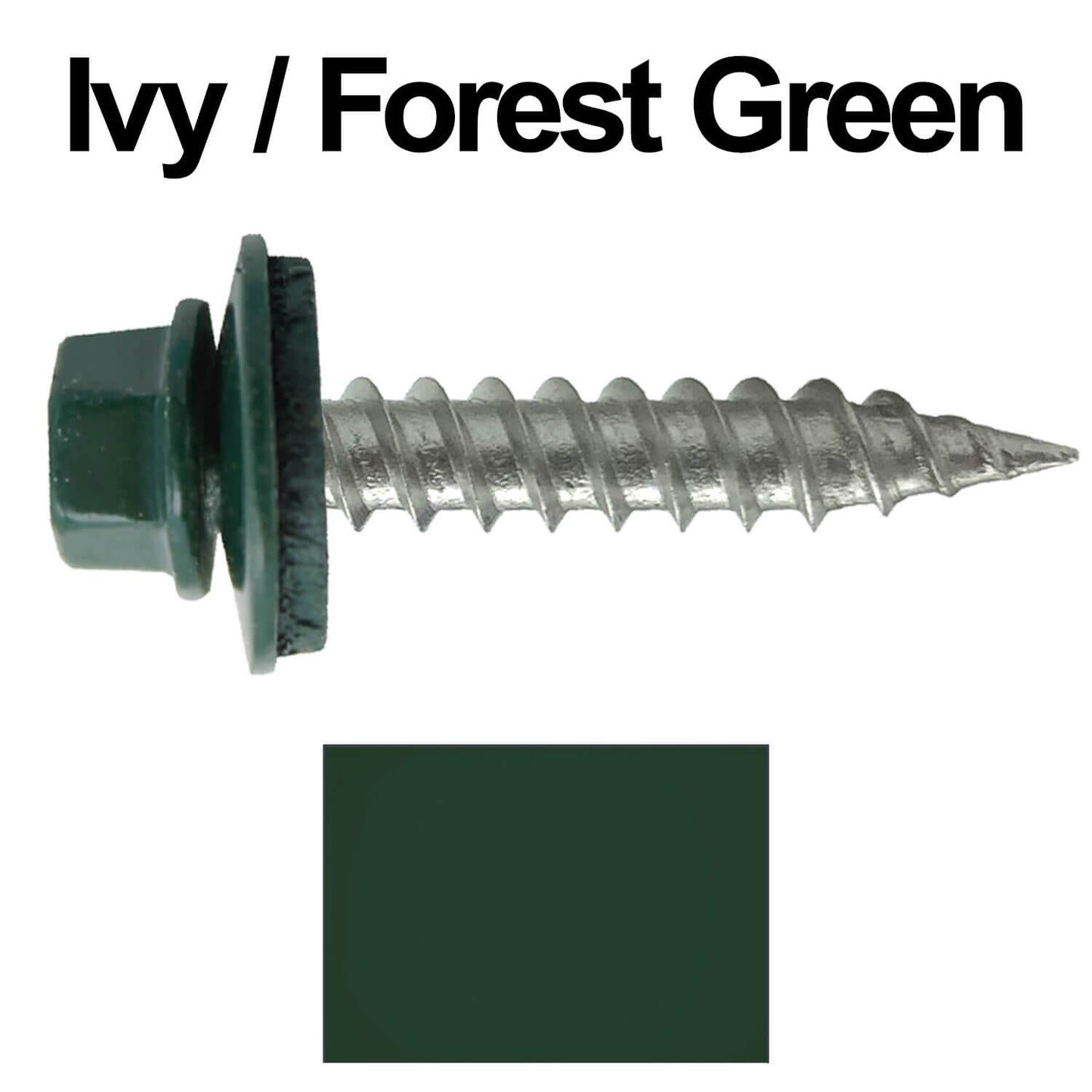 #9 x 1" Stainless Steel Metal Roofing Screws - Hex Washer Head - Self-Piercing (SP) tip metal to wood siding screws. EPDM washer. Colored head.