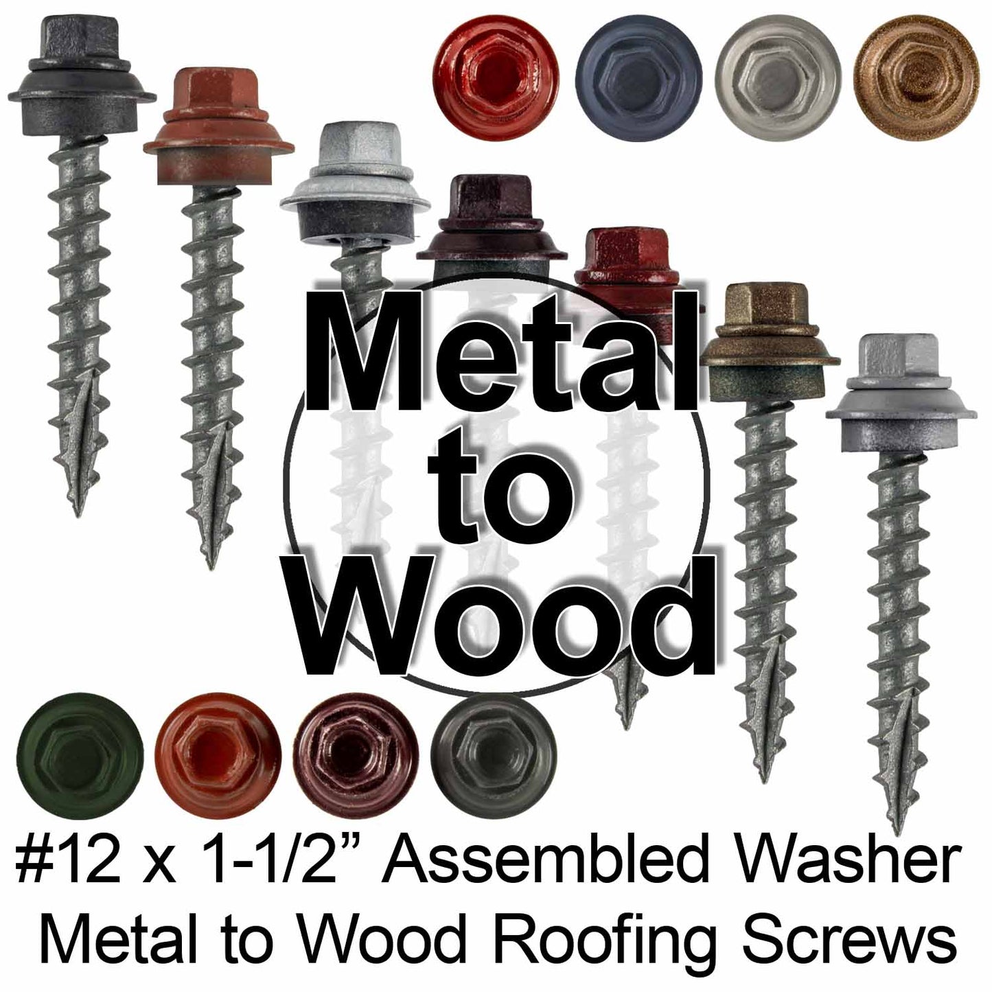 12 X 1-1/2" Metal Roofing Screws For OSB and Plywood - Galvanized Metal to Wood Type 17 Tip - 1/4" Hex Head - Assembled EPDM Washer