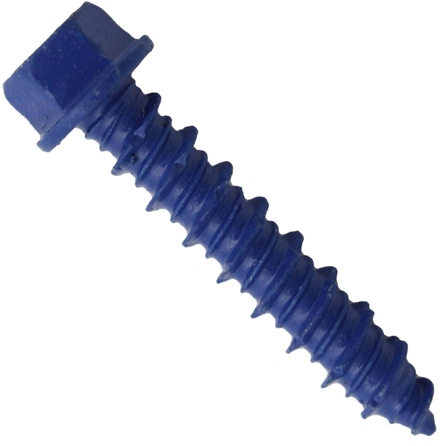 Blue Carbon Steel Hex Head Concrete Anchor Screws. Carbon Steel Hardened - Interior & Exterior Coated Rust and Corrosion Resistant Screws