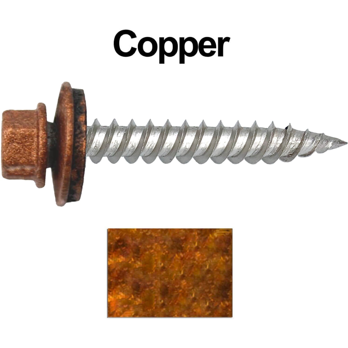 12 x 1-1/2" Stainless Steel Metal Roofing Screw - Hex Washer Head - Self starting/self tapping - EPDM washer. Colored head.