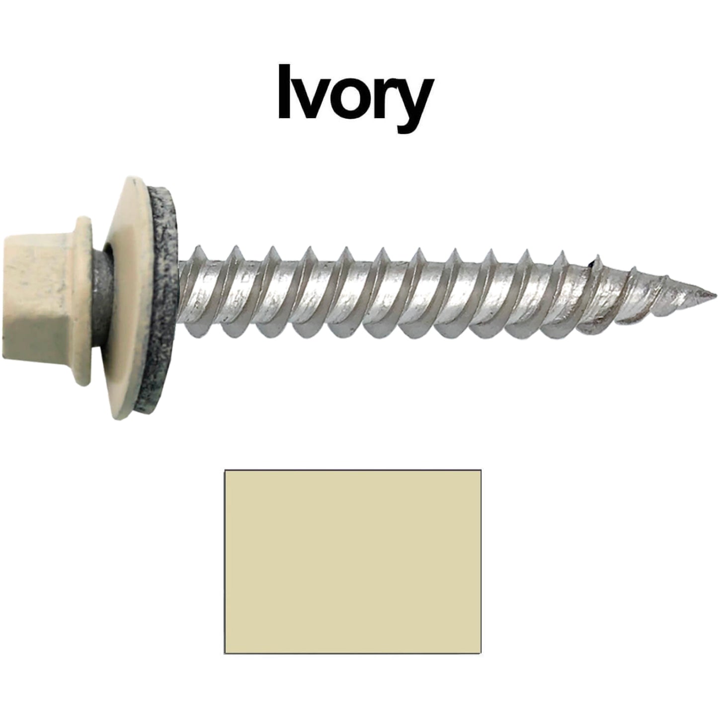 12 x 1-1/2" Stainless Steel Metal Roofing Screw - Hex Washer Head - Self starting/self tapping - EPDM washer. Colored head.