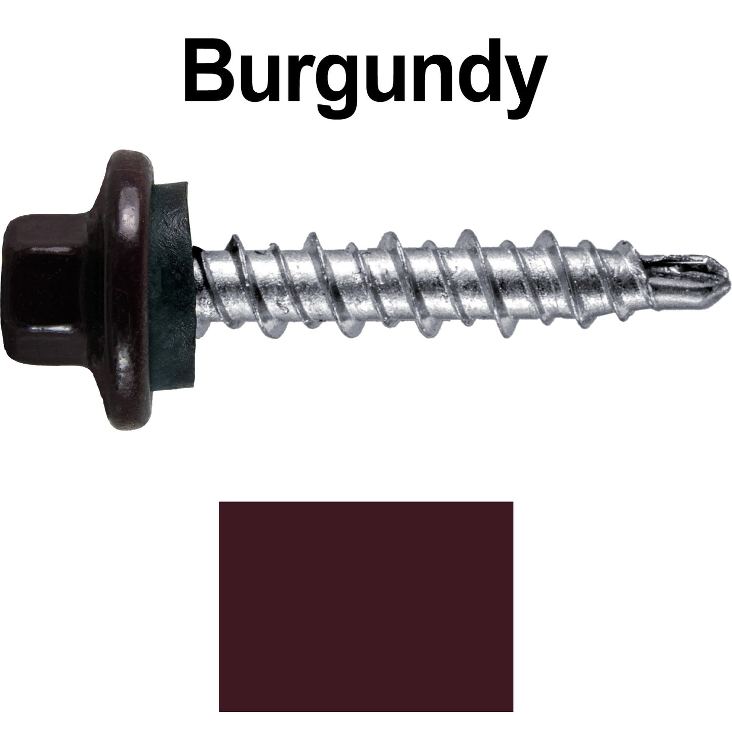 #10 x 1" Stainless Steel Mini Driller Sheet Metal Roofing Screw - Hex Washer Cap - Self starting metal to wood siding screws - EPDM washer. Colored Head.
