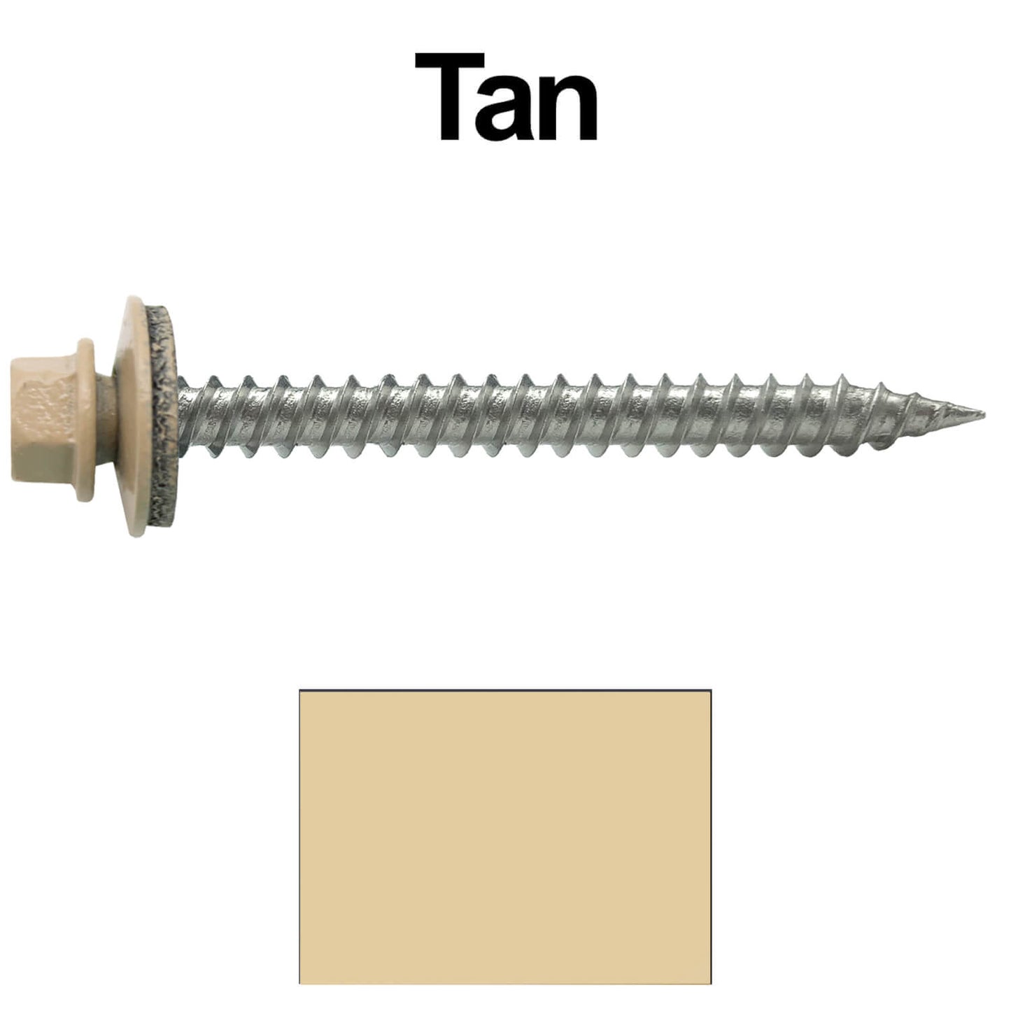 #9 x 2" Stainless Steel Metal Roofing Screws - Hex Washer Head - Self-Piercing (SP) tip metal to wood. EPDM washer. Colored head.