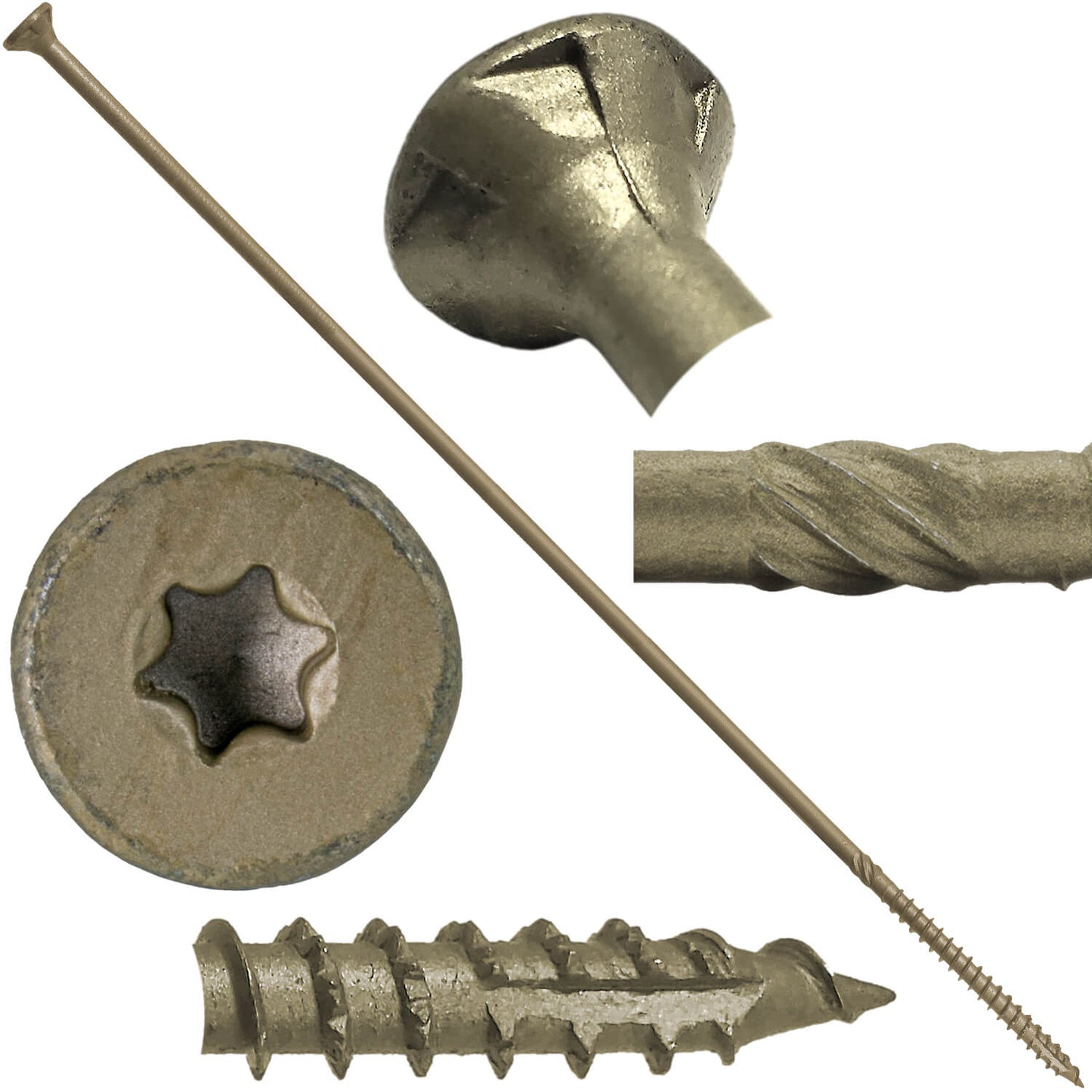 #15 x 10" Exterior Coated Wood Screws - Extra Long Bronze Wood Screw with Torx/Star Drive Head - Multipurpose Torx/Star Drive Wood Screws