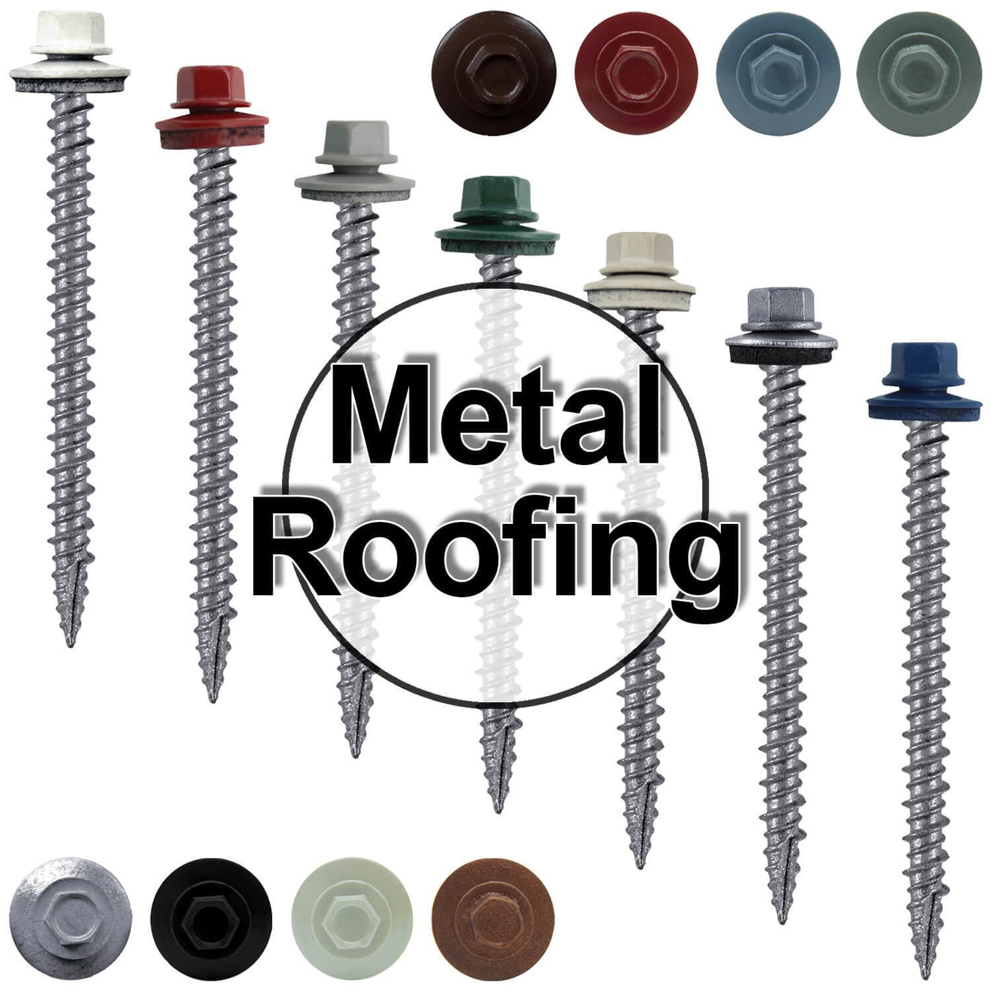 #10 x 2-1/2" Metal ROOFING SCREWS - Hex Washer Head - Self starting/self tapping - EPDM washer. Colored head.