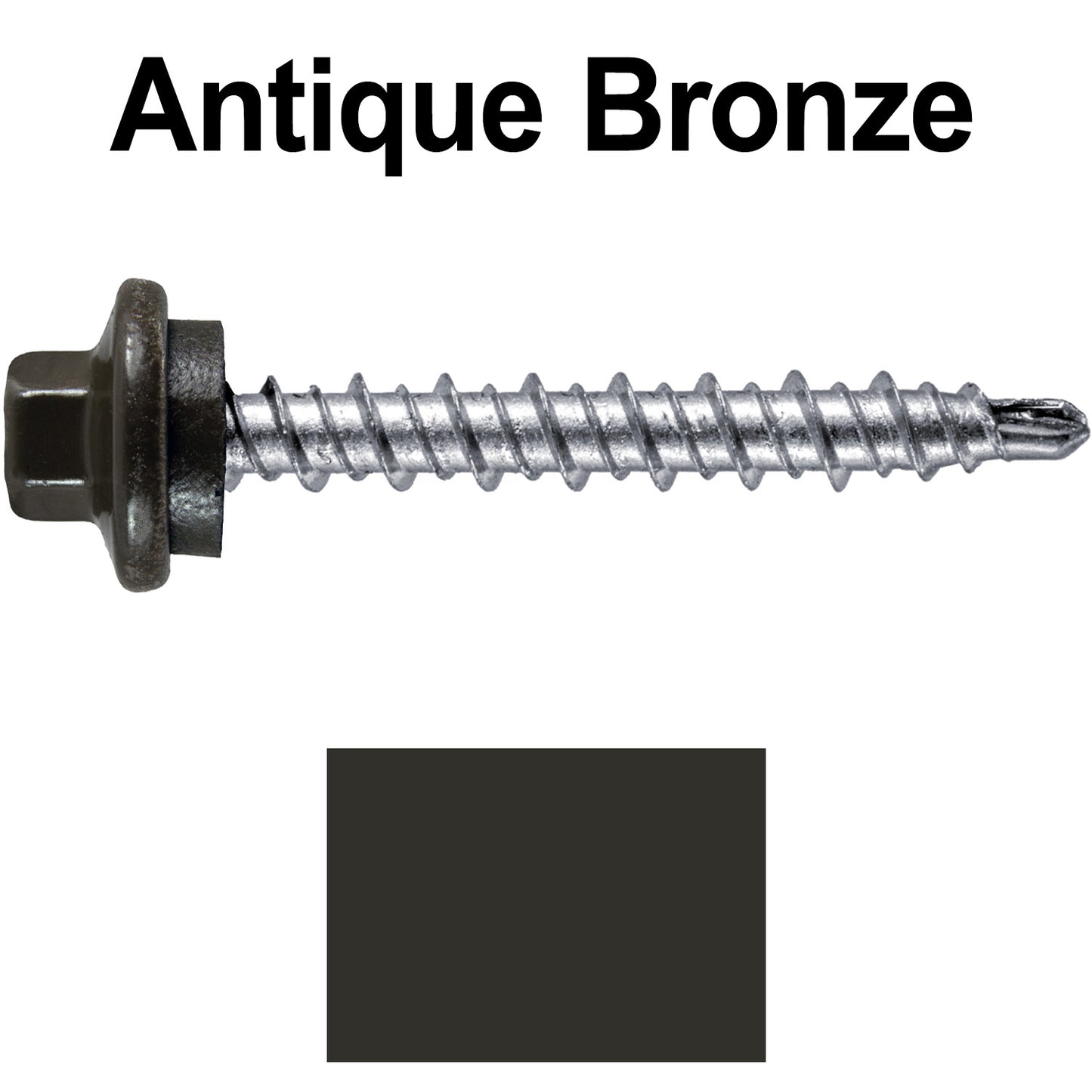 #10 x 1-1/2" Stainless Steel Mini Driller Sheet Metal Roofing Screw - Hex Washer Cap - Self starting metal to wood siding screws - EPDM washer. Colored head.