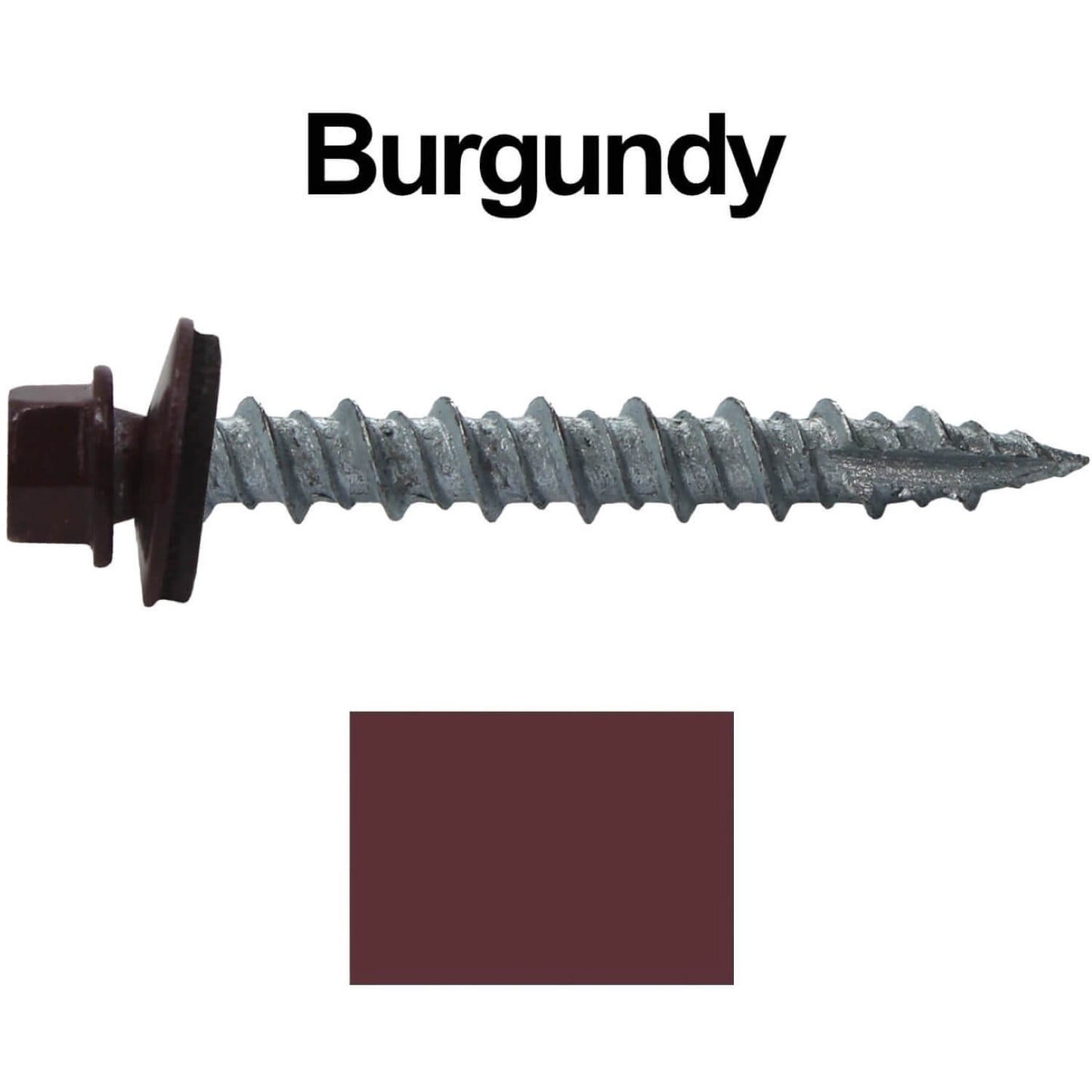 #10 x 1-1/2" Metal ROOFING SCREWS - Hex Washer Head - Self starting/self tapping - EPDM washer. Colored head.