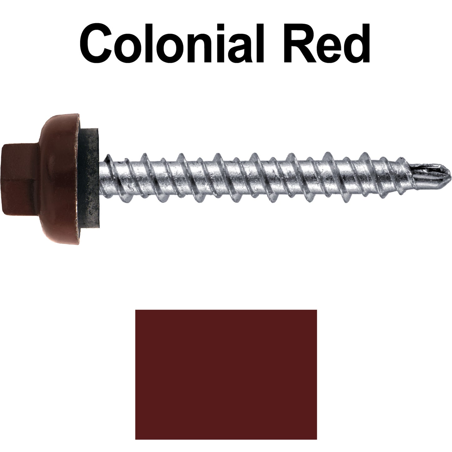 10 X 1-1/2” Zinc Aluminum Cap MINI-DRILLER Roofing Screws HI-LO THREAD Zinc Plated Carbon Steel Shank - EPDM Washer - Colored head