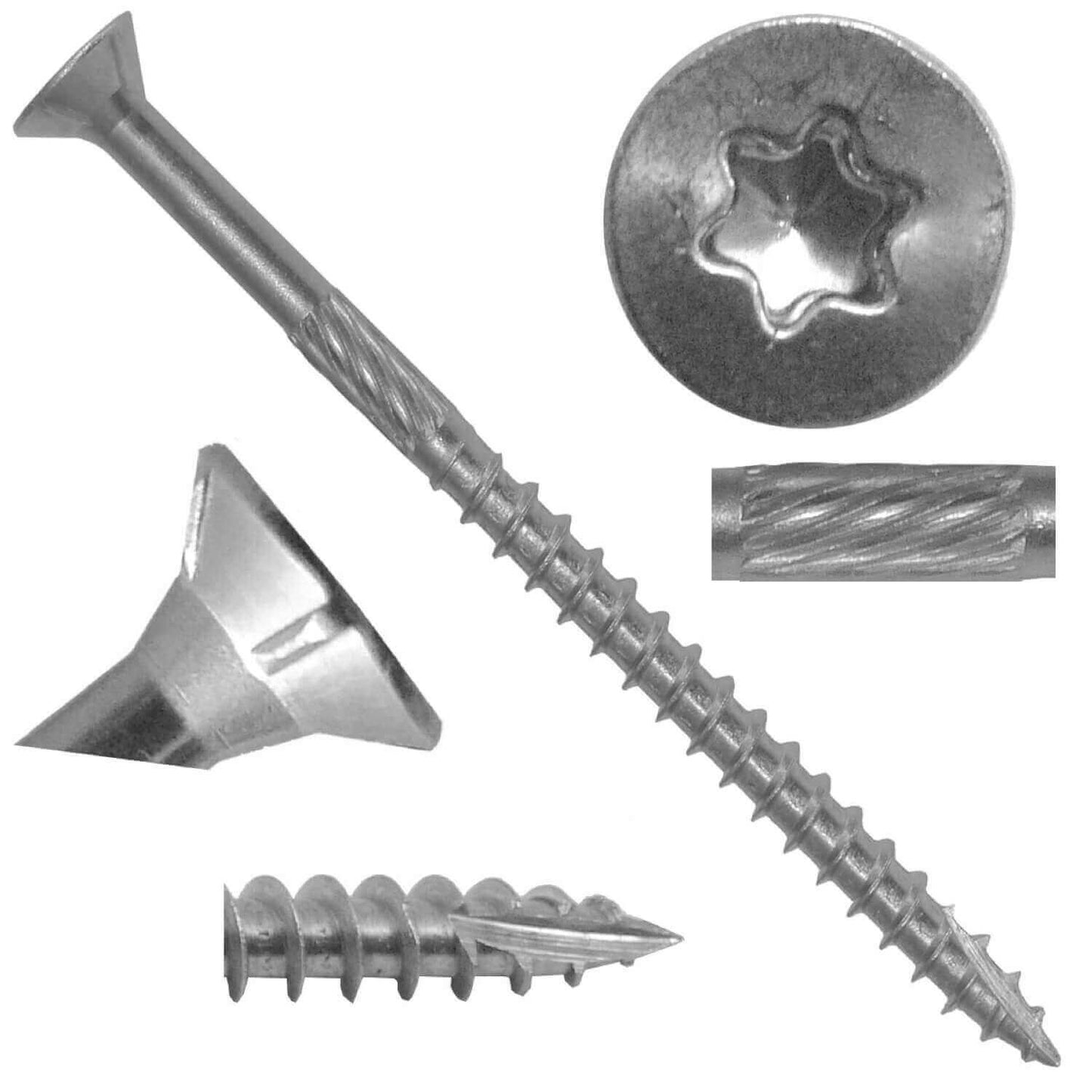 #10 Silver Star Stainless Steel Wood Screw Torx/Star Drive Head - 300 Series Stainless Steel Torx/Star Drive Wood Screws