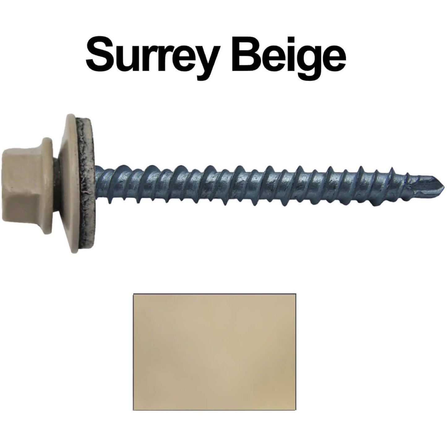 10 x 2" - Mini Driller Sheet Metal Roofing Screw - Hex Washer Head - Self starting metal to wood siding screws. EPDM washer. Colored head.