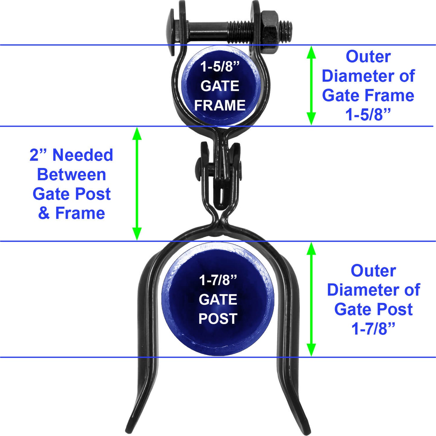 Black Heavy Duty Residential Chain Link Fork Latch - Powder Coated to Resist Rust and Corrosion.