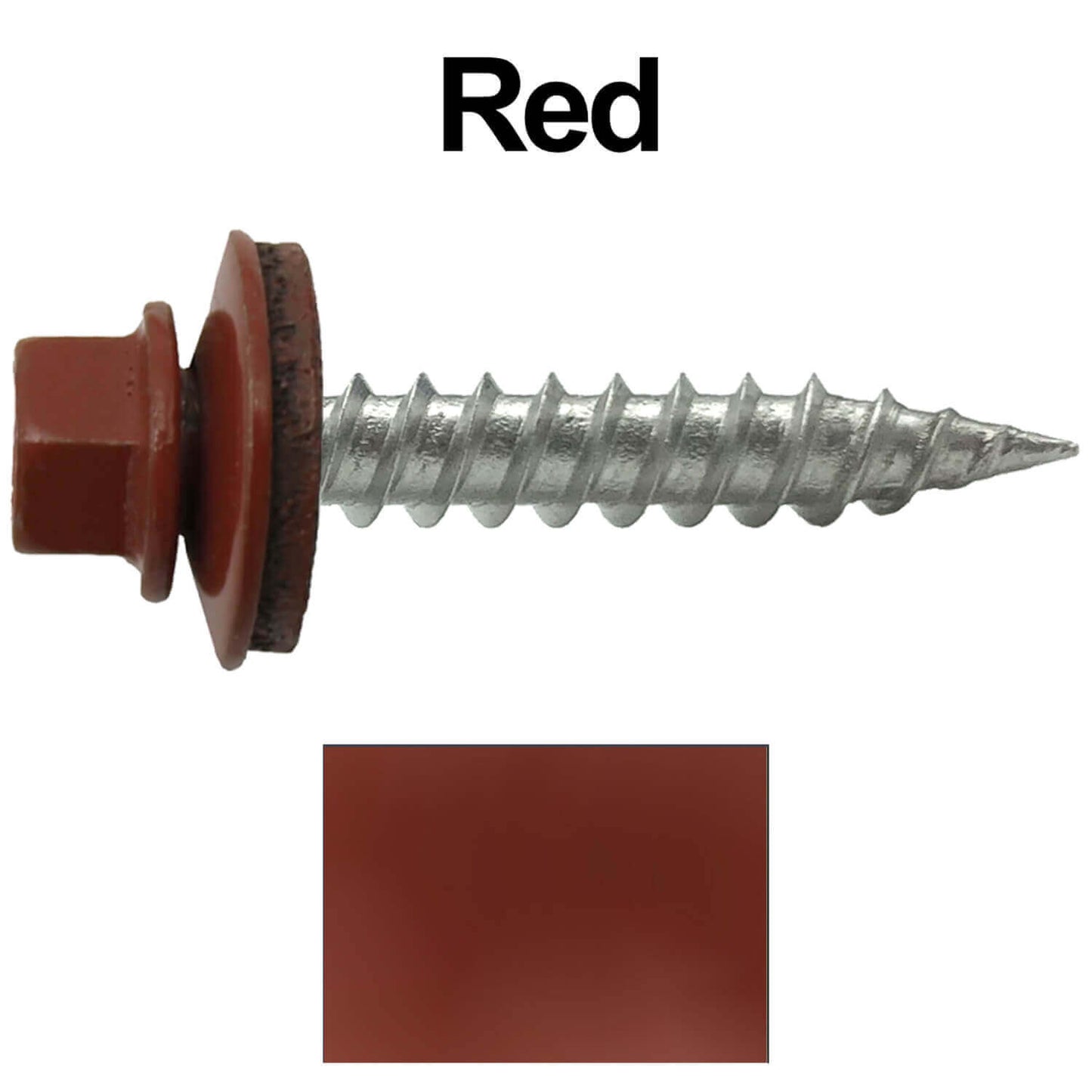 #9 x 1" Stainless Steel Metal Roofing Screws - Hex Washer Head - Self-Piercing (SP) tip metal to wood siding screws. EPDM washer. Colored head.