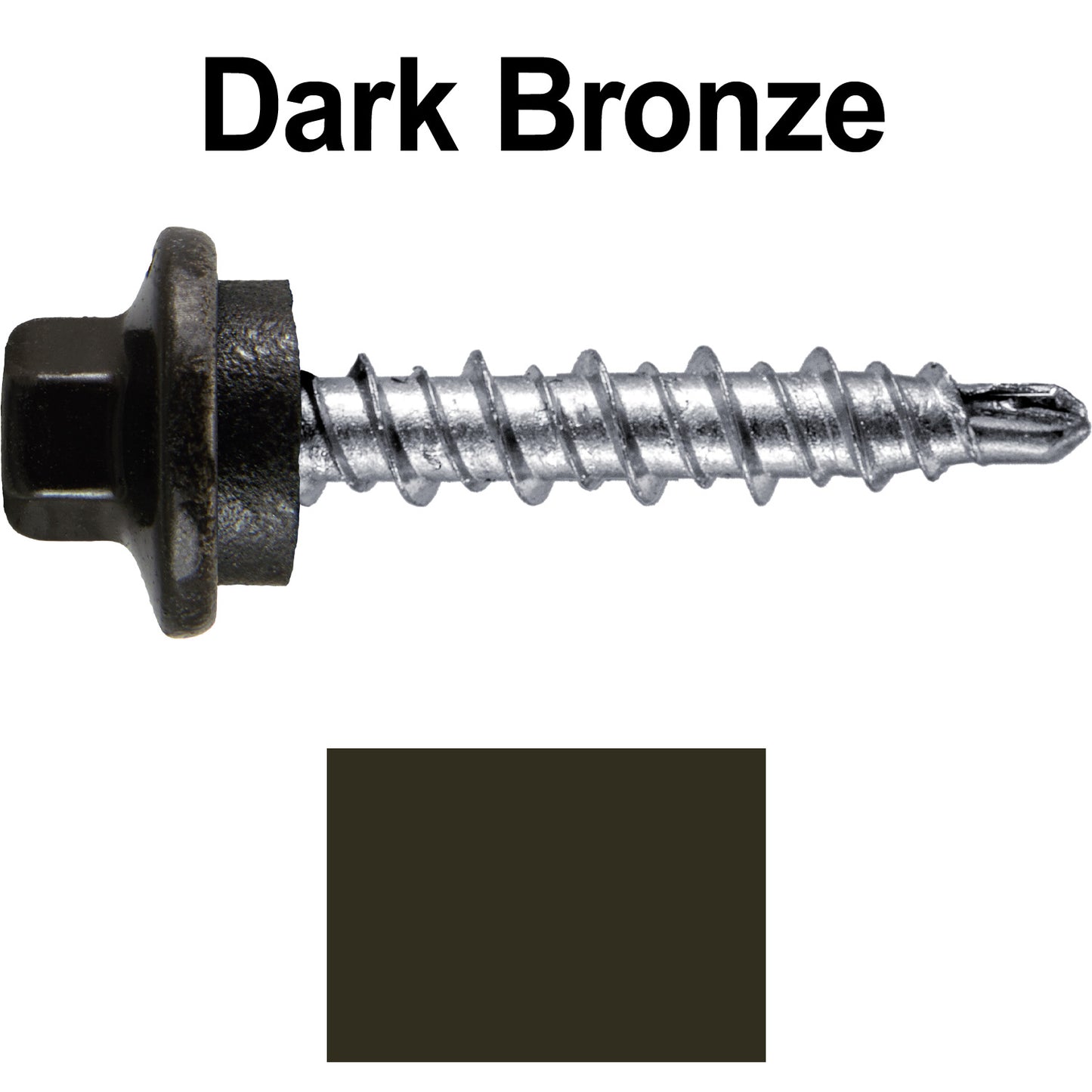 #10 x 1" Stainless Steel Mini Driller Sheet Metal Roofing Screw - Hex Washer Cap - Self starting metal to wood siding screws - EPDM washer. Colored Head.