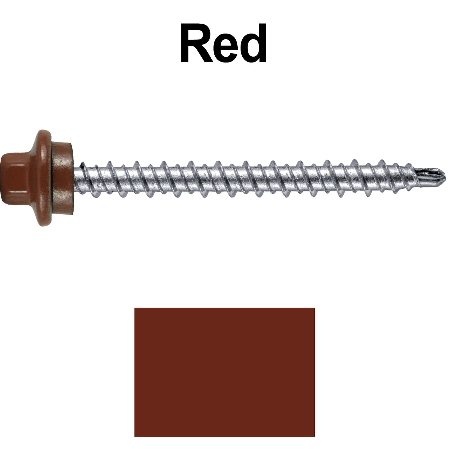 #10 x 2" Stainless Steel Mini Driller Sheet Metal Roofing Screw - Hex Washer Cap - Self starting metal to wood siding screws - EPDM washer. Colored head.
