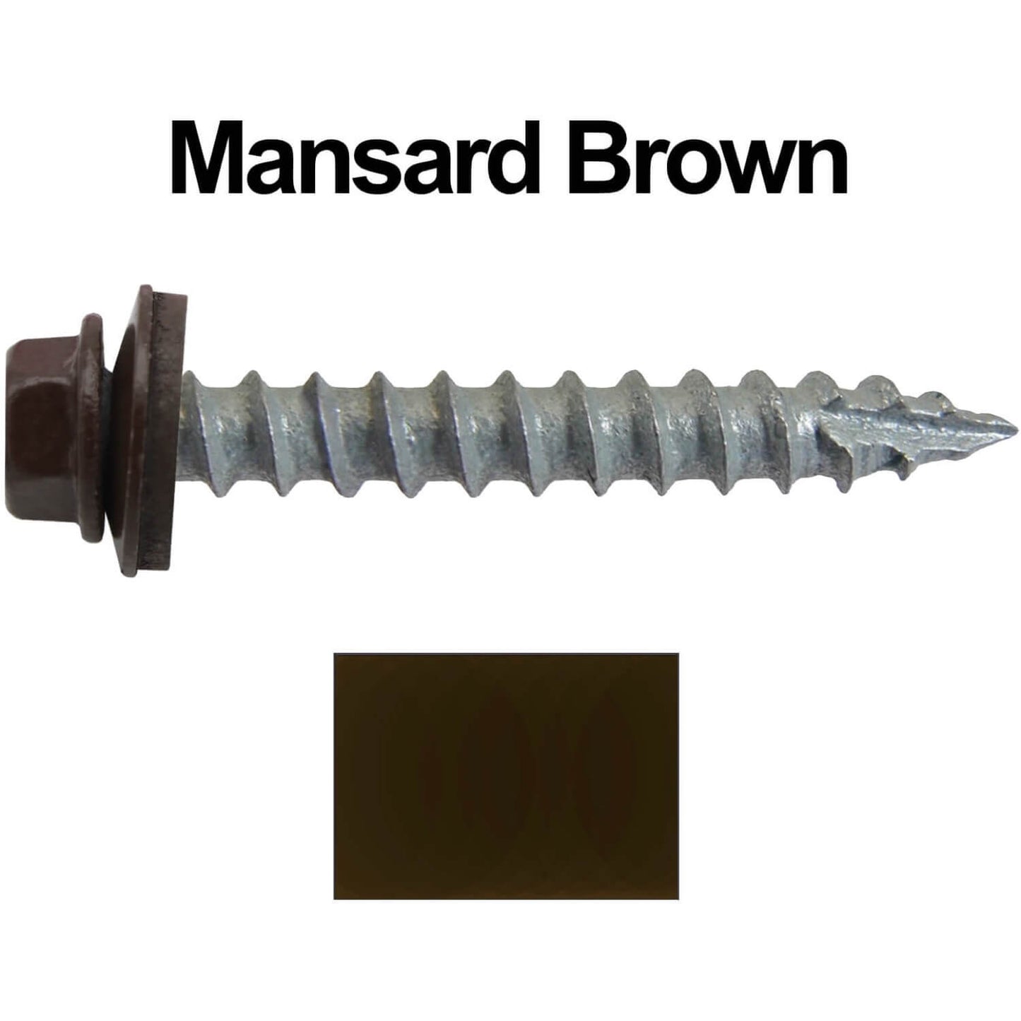 #14 x 1-1/2" Metal ROOFING SCREWS - Hex Washer Head - Self starting/self tapping - EPDM washer. Colored head.