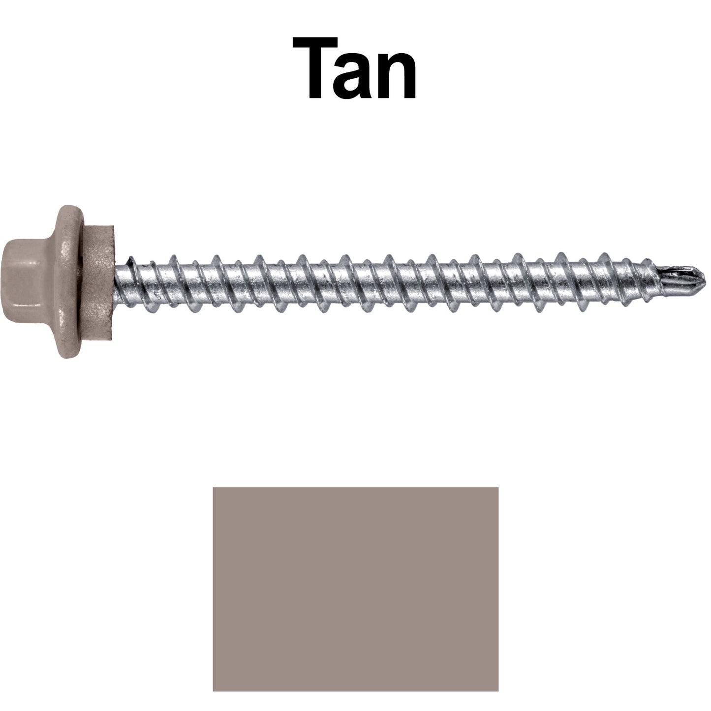 #10 x 2" Stainless Steel Mini Driller Sheet Metal Roofing Screw - Hex Washer Cap - Self starting metal to wood siding screws - EPDM washer. Colored head.