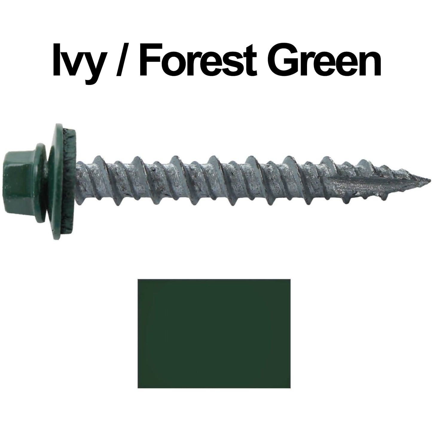 #10 x 1-1/2" Metal ROOFING SCREWS - Hex Washer Head - Self starting/self tapping - EPDM washer. Colored head.