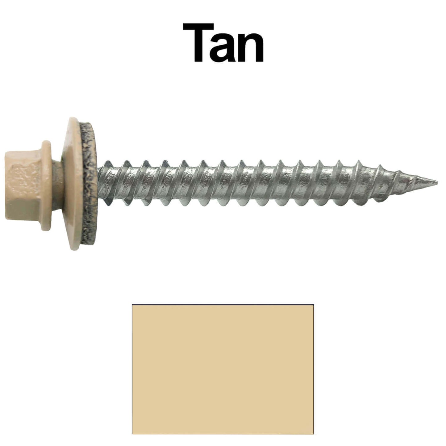 #9 x 1-1/2" Stainless Steel Metal Roofing Screws - Hex Washer Head - Self-Piercing (SP) tip metal to wood siding screws. EPDM washer. Colored head.