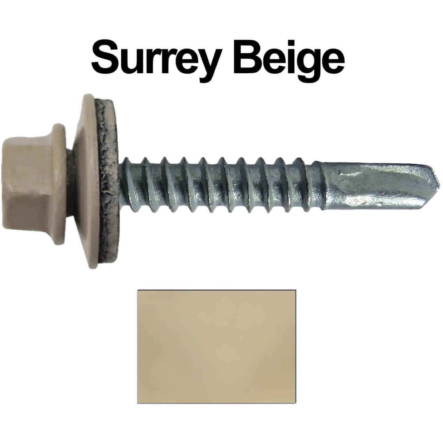 #12x1-1/2" Metal to Metal Type #3 Metal Roofing Screws- Hex Head Drill Point - 9/16" EPDM Washer. Colored head.