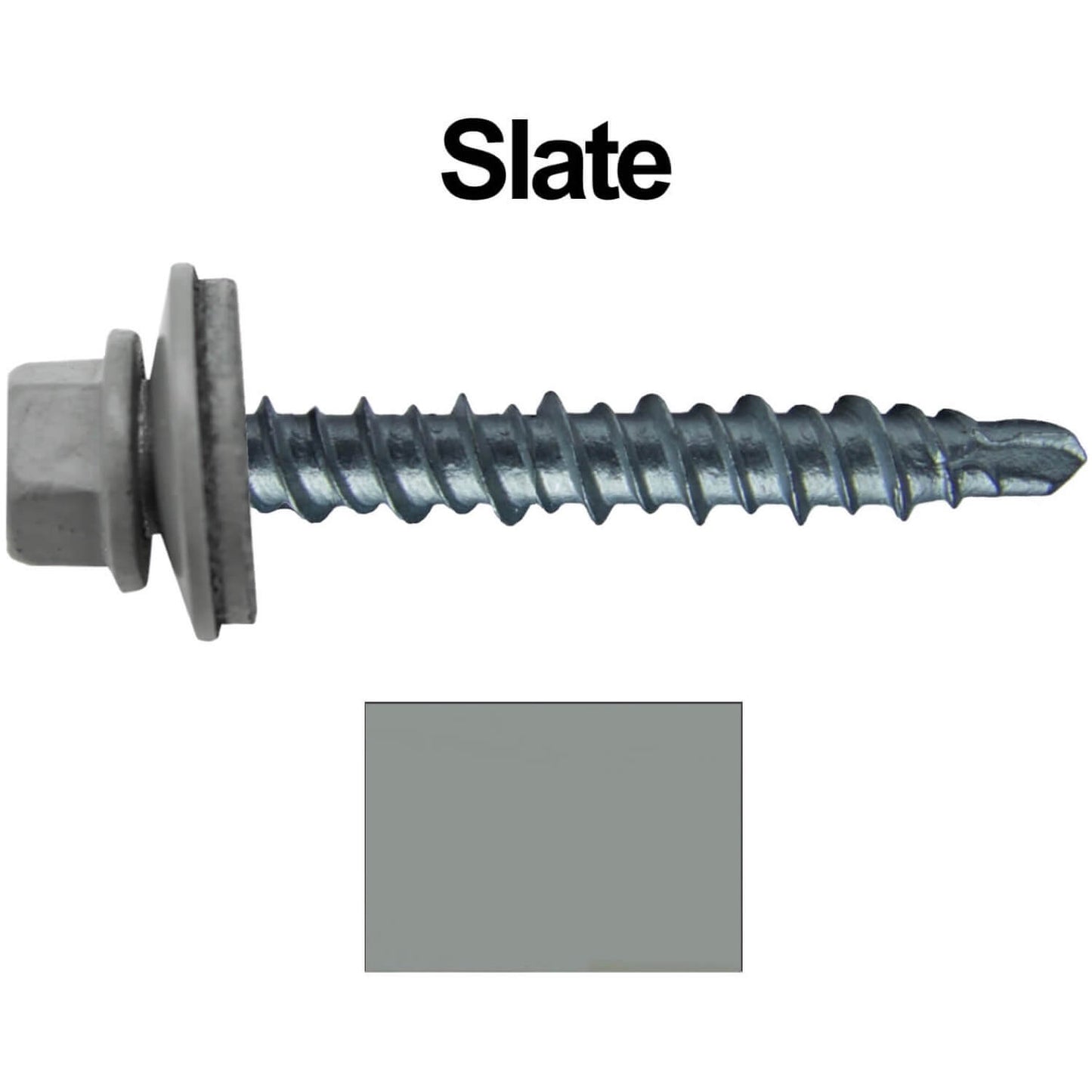 #10 x 1" Mini Driller Sheet Metal Roofing Screw - Hex Washer Head - Self starting metal to wood siding screws. EPDM washer. Colored head.