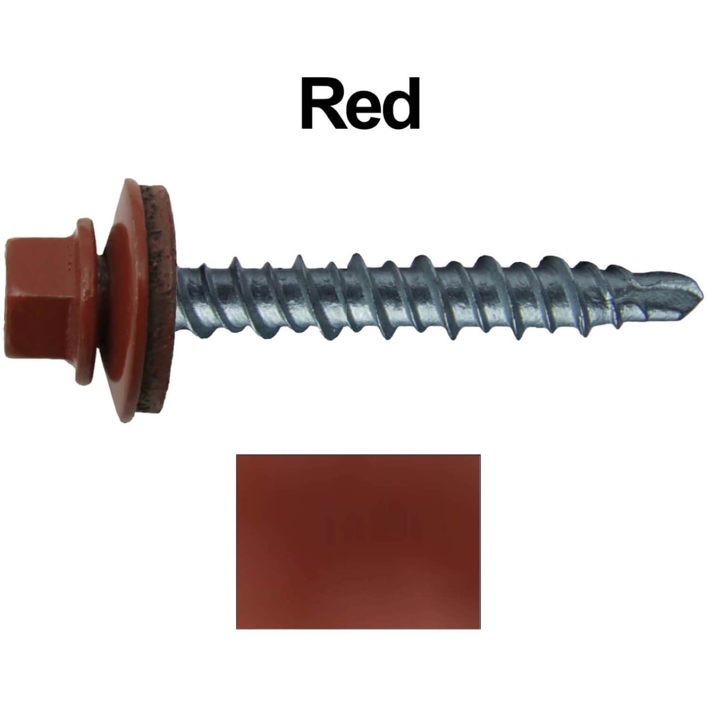 #10 x 1" Mini Driller Sheet Metal Roofing Screw - Hex Washer Head - Self starting metal to wood siding screws. EPDM washer. Colored head.