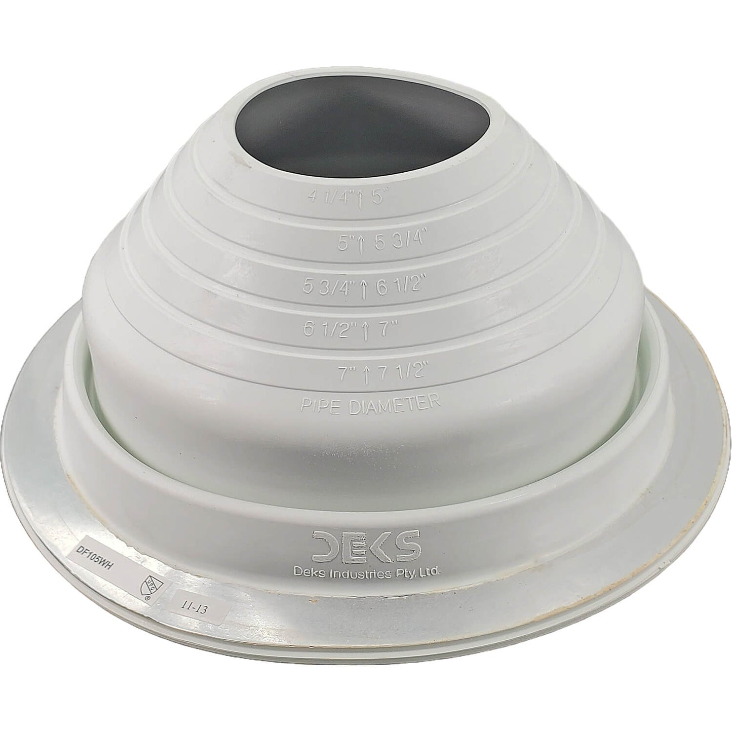 Dektite Round EPDM Pipe Flashings in Multiple Colors and Three Different Sizes. Continuous Service Temperature Ranges of -58F to 239F (EPDM)