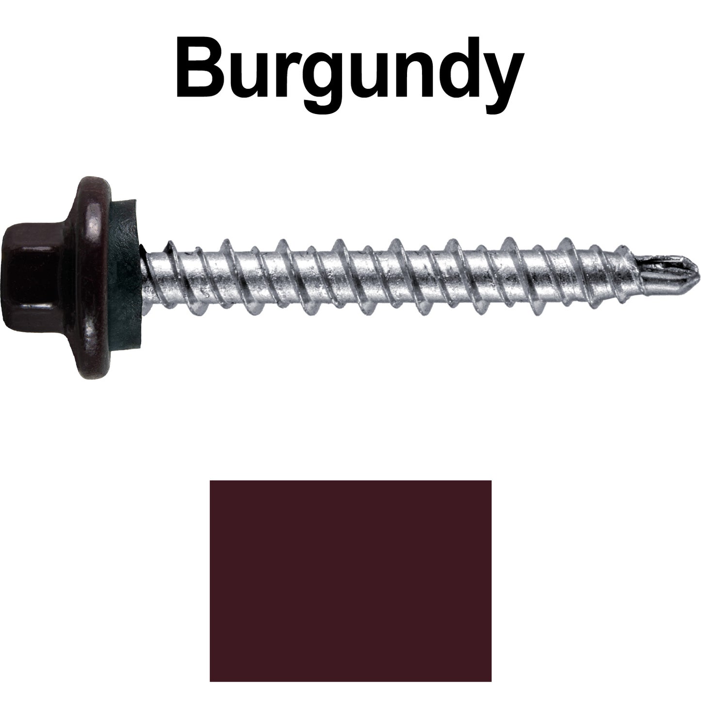#10 x 1-1/2" Stainless Steel Mini Driller Sheet Metal Roofing Screw - Hex Washer Cap - Self starting metal to wood siding screws - EPDM washer. Colored head.