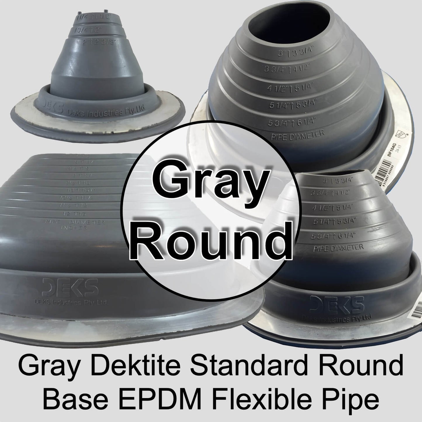Dektite GRAY EPDM Flexible Round Pipe Flashing - Metal Roof Jack Pipe Boot - Metal Roofing Pipe Flashing