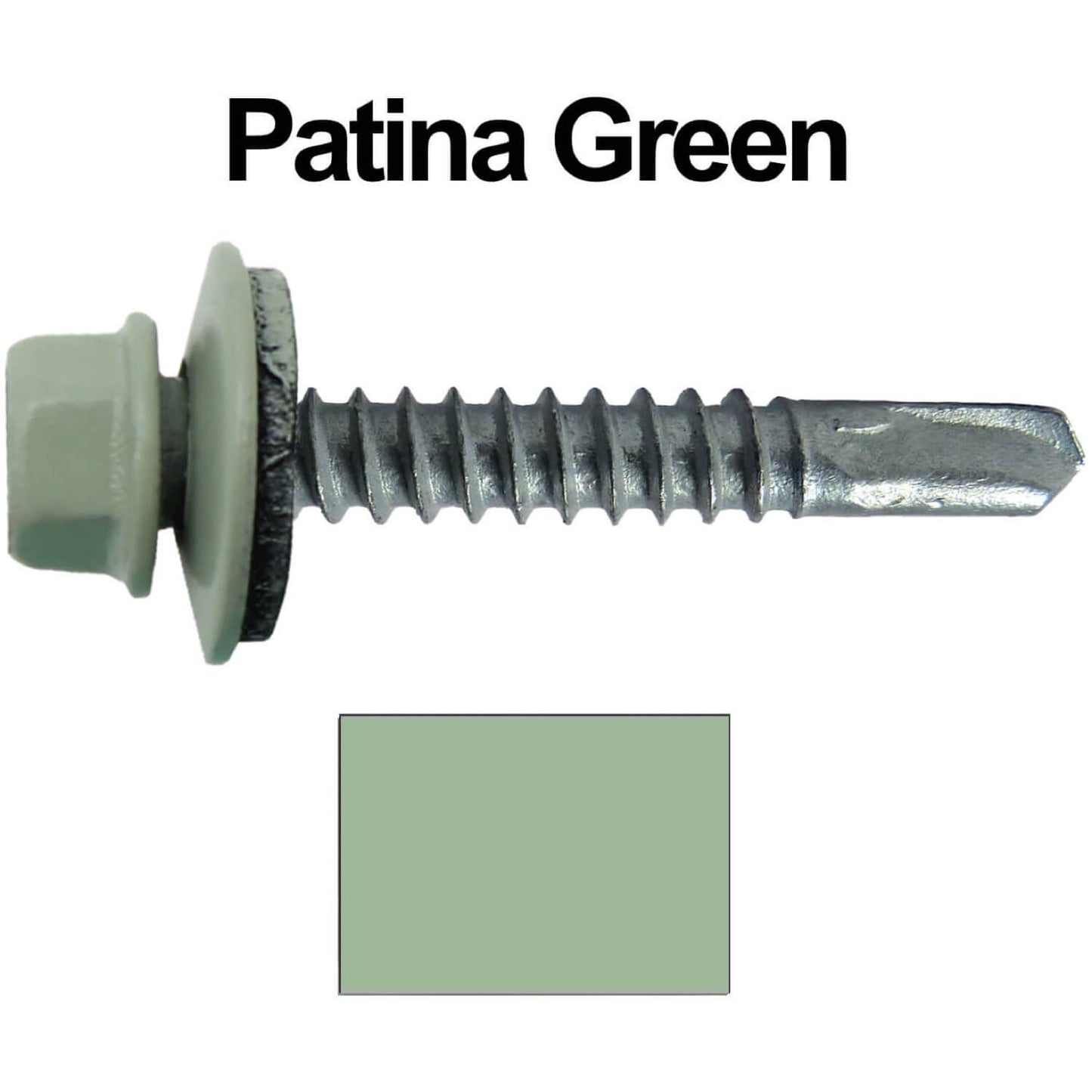 #12x1-1/2" Metal to Metal Type #3 Metal Roofing Screws- Hex Head Drill Point - 9/16" EPDM Washer. Colored head.