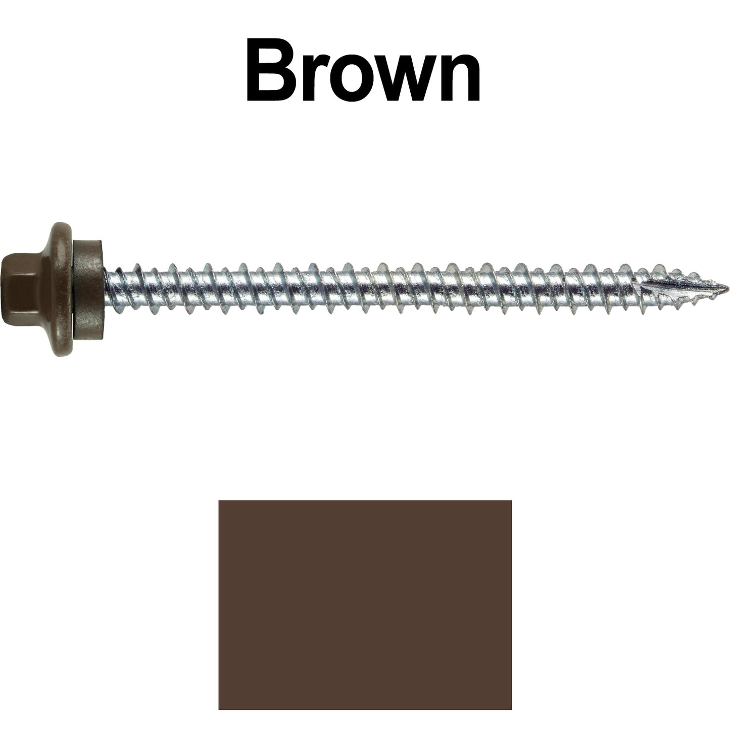 10 x 2-1/2” - STAINLESS HEX / ZINC Sheet Metal Roof Screw. Self starting metal to wood siding screws. EPDM washer. Colored head.