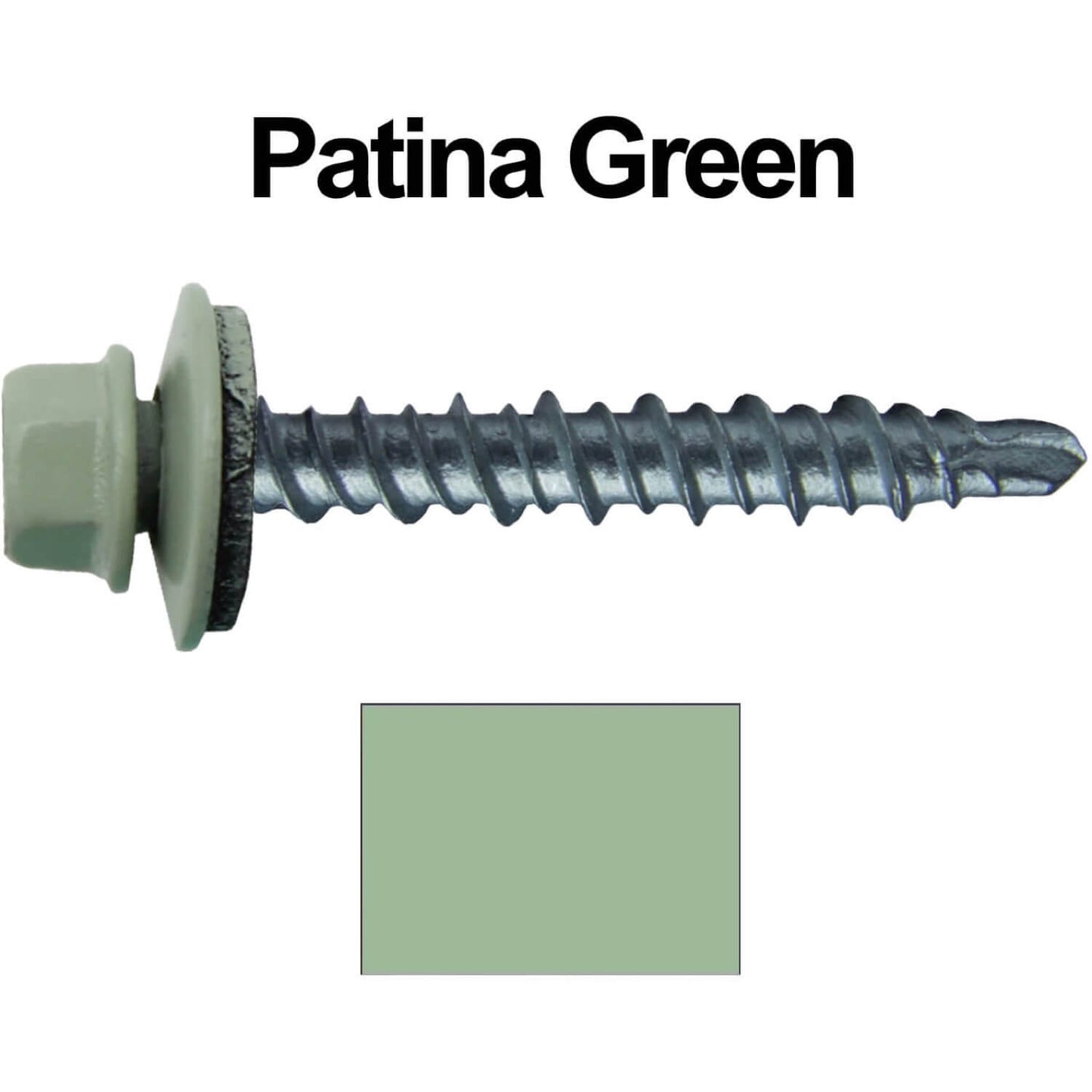 #10 x 1" Mini Driller Sheet Metal Roofing Screw - Hex Washer Head - Self starting metal to wood siding screws. EPDM washer. Colored head.