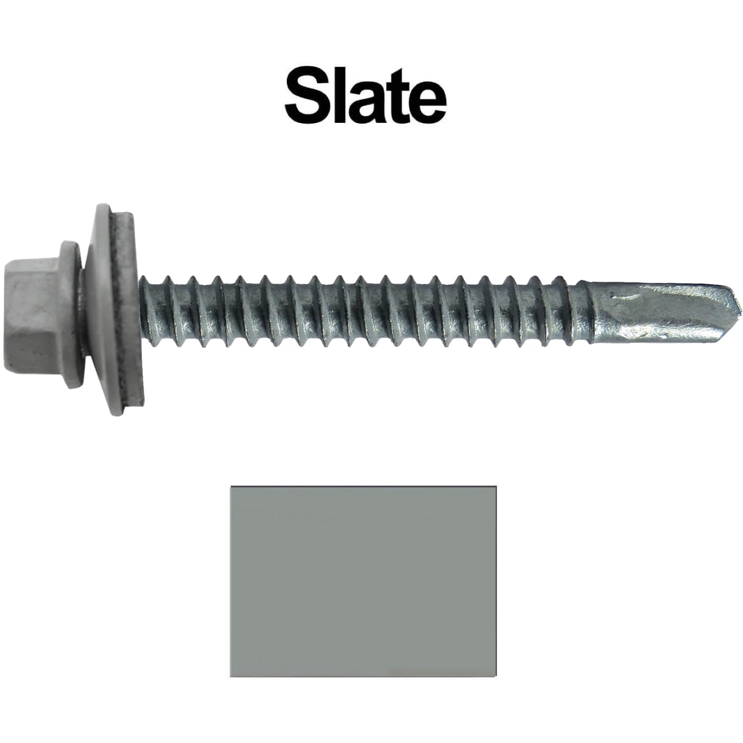 #12 x 2-1/2" Metal to Metal Type #3 Metal Roofing Screws - Hex Head Drill Point - 9/16" EPDM Washer. Colored head.
