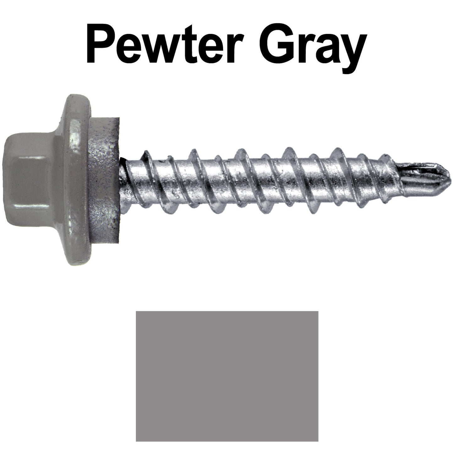 #10 x 1" Stainless Steel Mini Driller Sheet Metal Roofing Screw - Hex Washer Cap - Self starting metal to wood siding screws - EPDM washer. Colored Head.