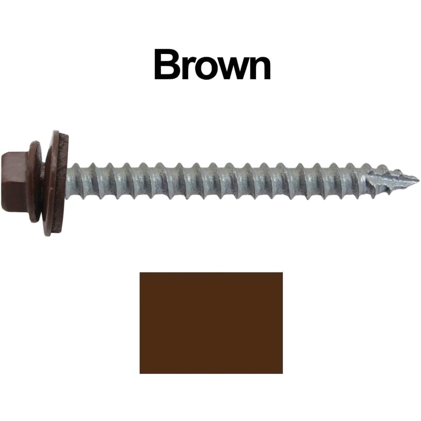 #14 x 2-1/2" Metal ROOFING SCREWS - Hex Washer Head - Self starting/self tapping - EPDM washer. Colored head.