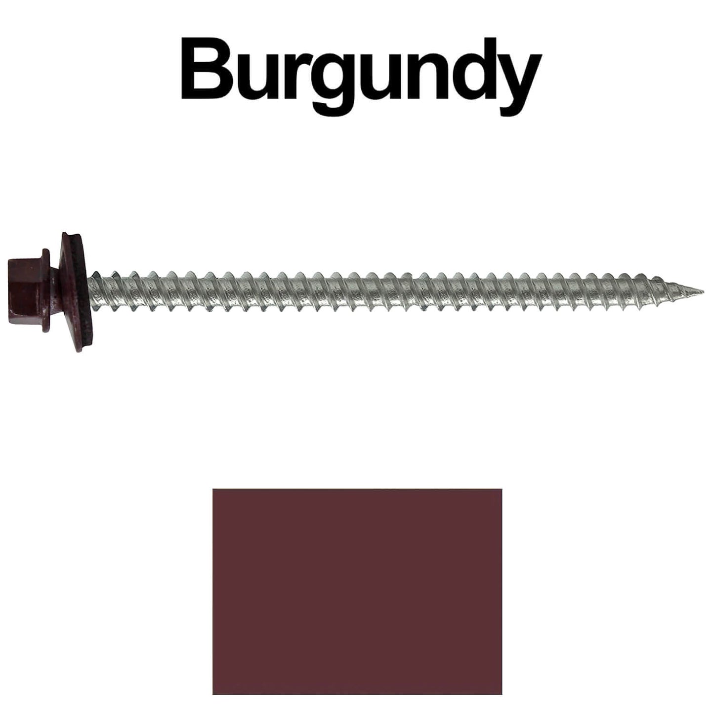 #9 x 3" Stainless Steel Metal Roofing Screws - Hex Washer Head - Self starting/self tapping - EPDM washer. Colored head.