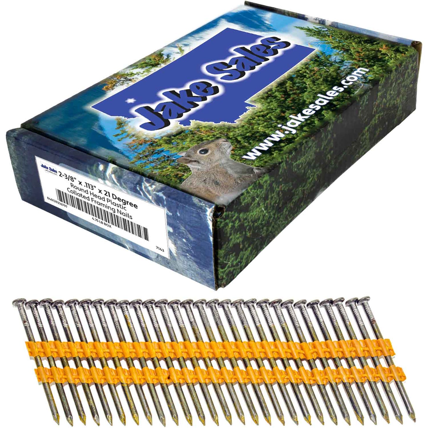 21 Degree Collated Nails - Vinyl coated framing nails in Smooth Shank and Ring Shank Galvanized.